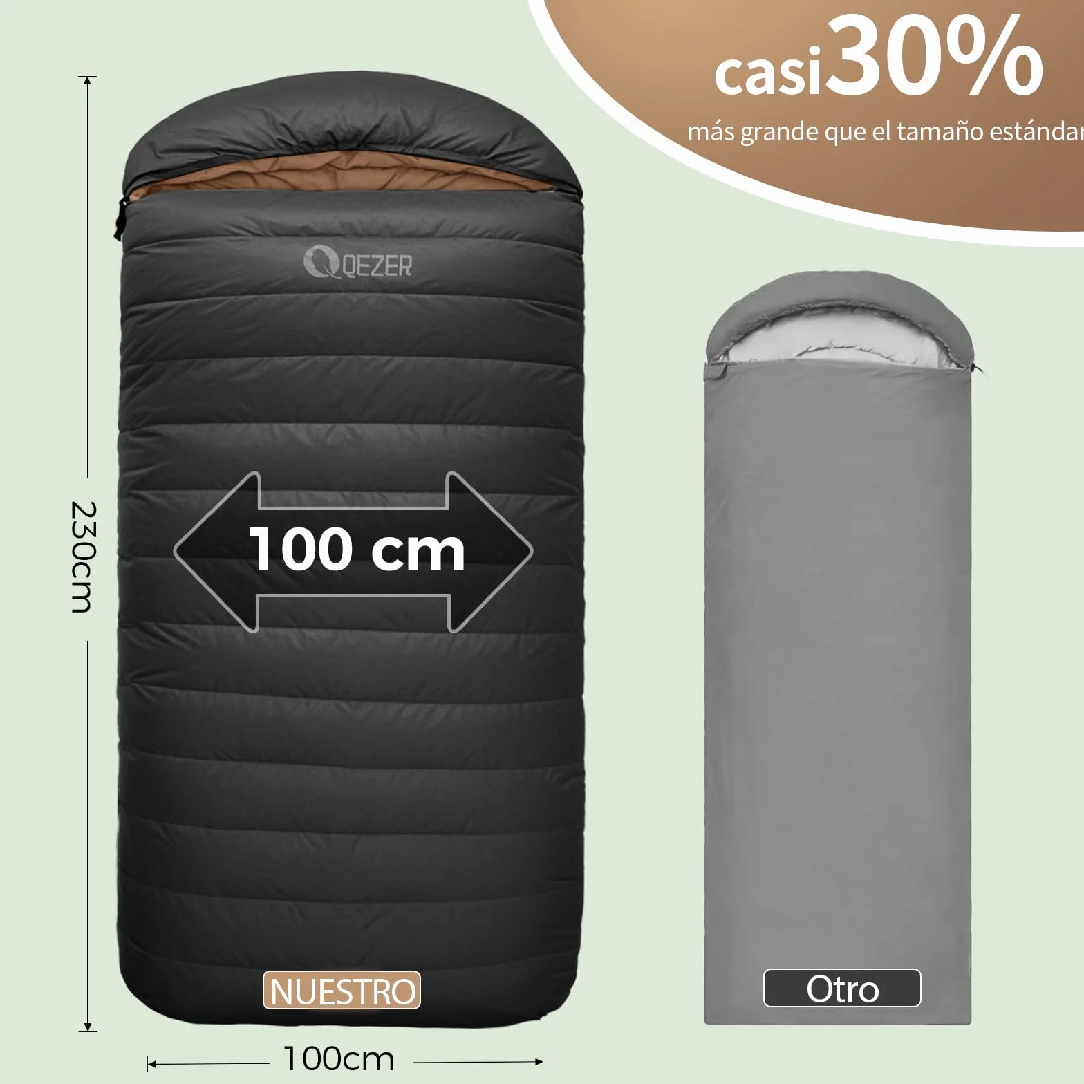 Saco de Dormir plumón XXL, Saco de Dormir Extra Grande de 230 x 100, 3-4 Estaciones, Ligero y cálido, para Adultos al Aire Libre, Camping, Senderismo y mochileros