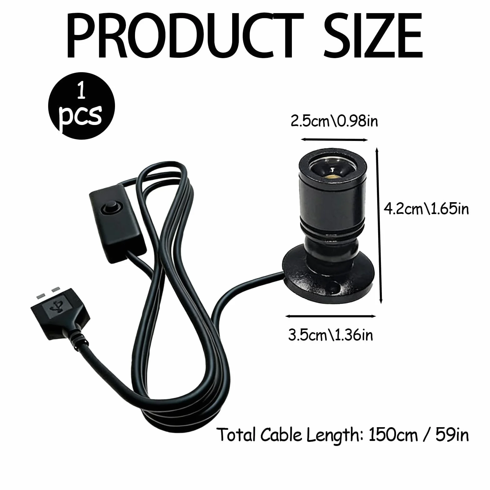 Mini Focos LED USB Regulables 5V Alta Iluminación 6000K Luz Blanca Cable 2 Metros para Vitrinas Gabinetes Joyería Porche Decoración Interior