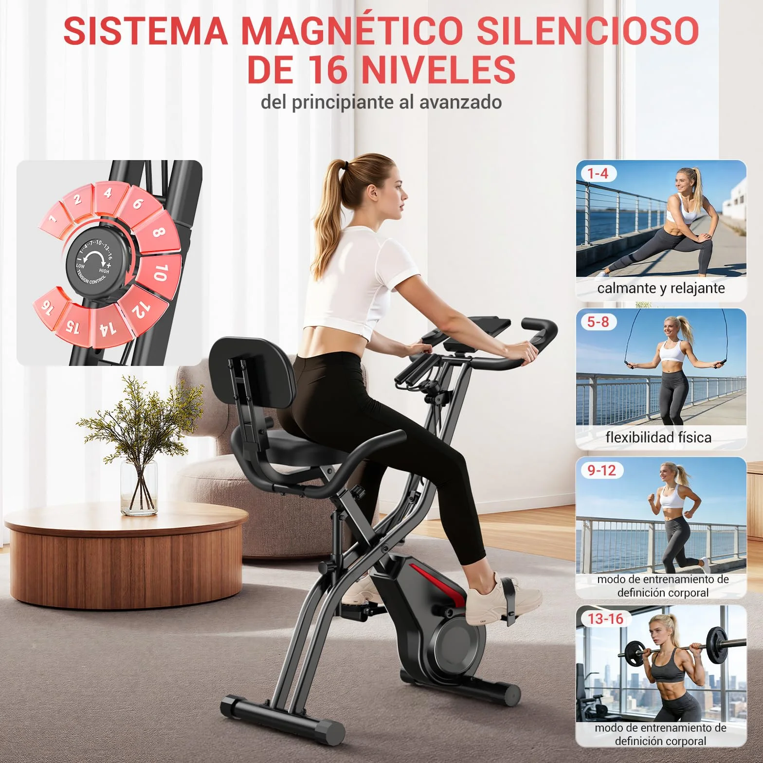 CURSOR FITNESS Bicicleta Estatica para Casa, Bicicleta Estática Silent con Resistencia Ajustable, Manillar y Sillín Ajustables, Pantalla LCD, Sillines Transpirables, para Entrenamiento Cardiovascular