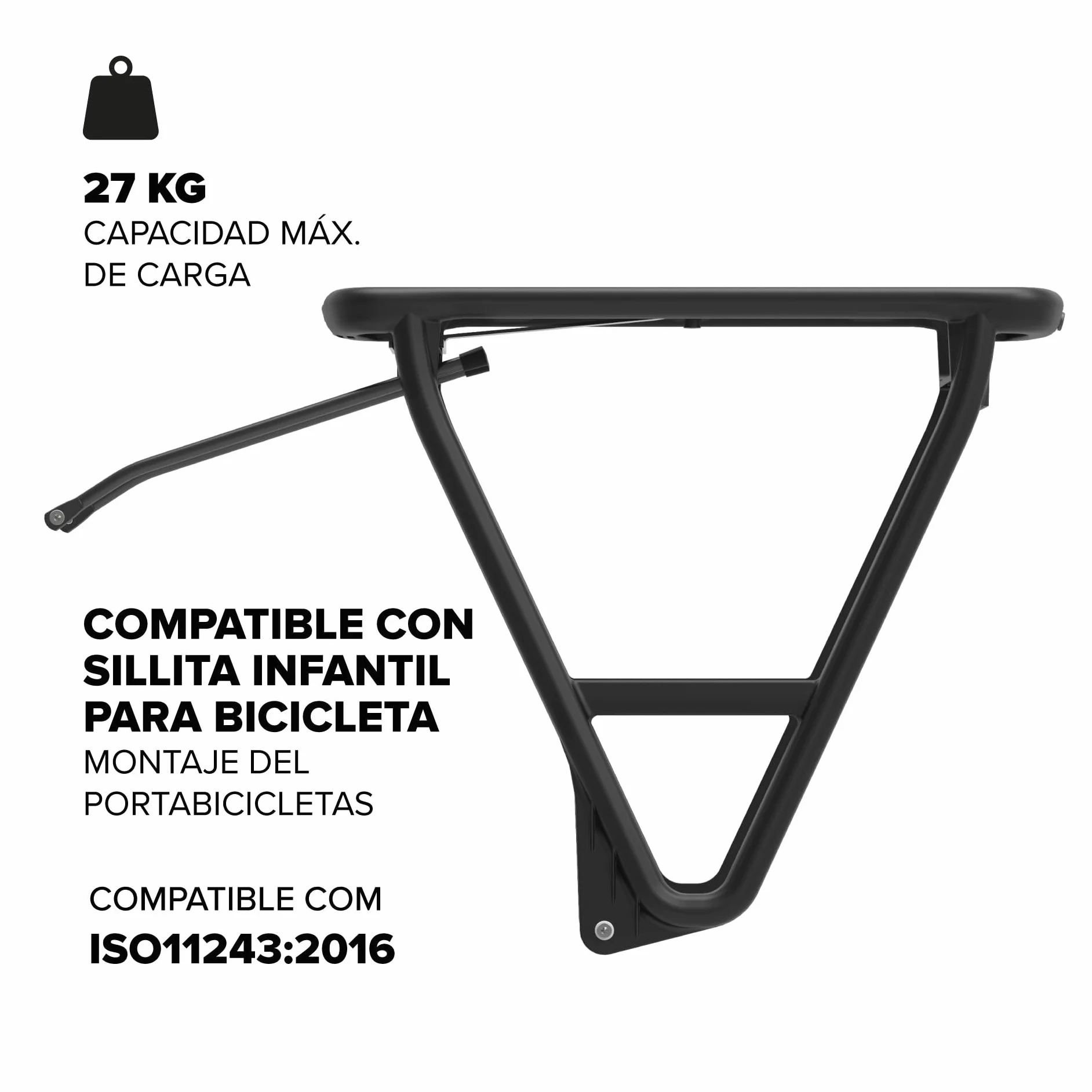 POLISPORT 8873000004 Portabicicletas Trasero HRP – Duradero, Ligero, Montaje Estándar, Compatible con Alforjas, Negro – Soporta hasta 27 kg, Desplazamientos Y Carga