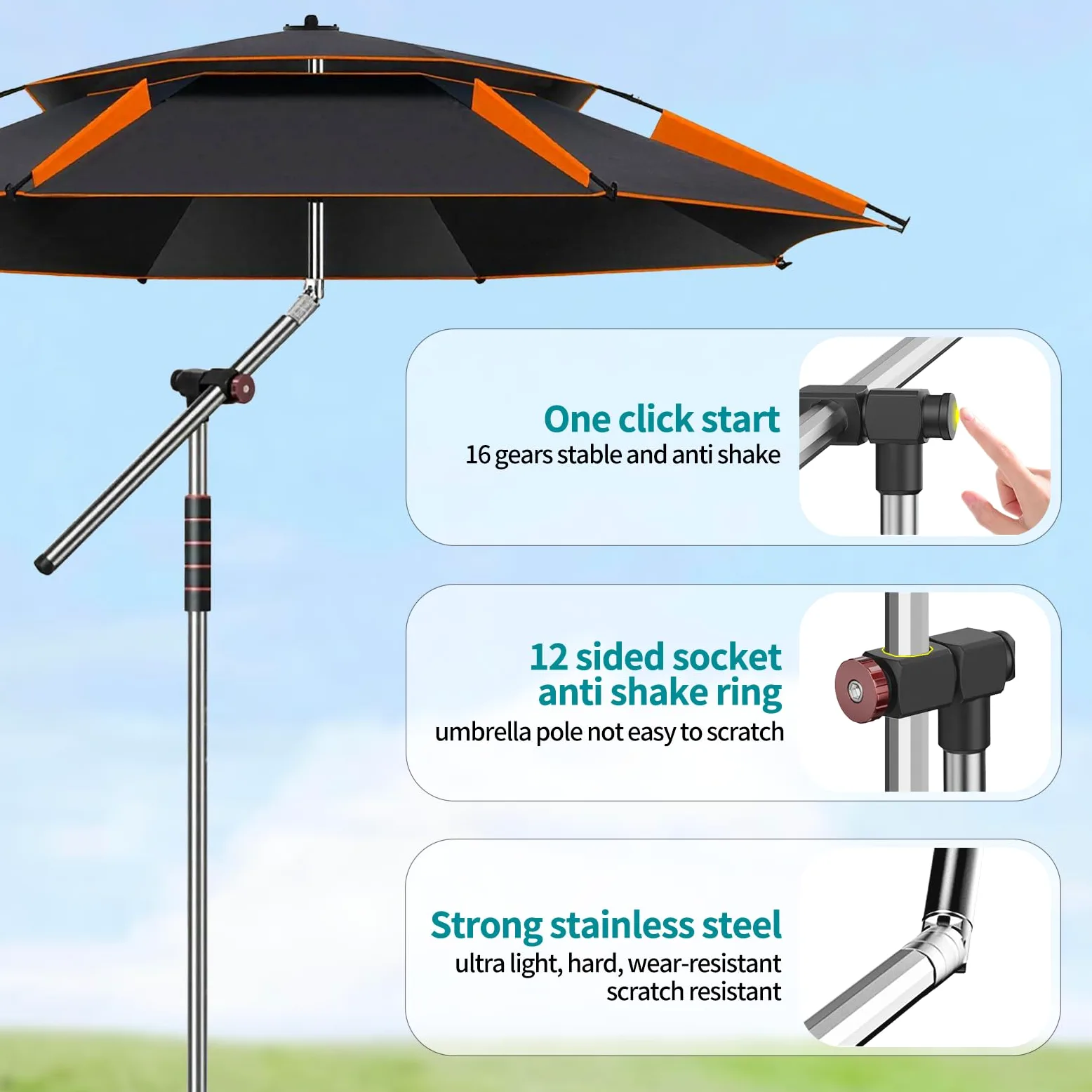 Sombrilla de 240 cm, sombrilla plegable, grande, con funda protectora para balcón, playa, 360 °, ajustable, ofrece protección impermeable y solar, verde