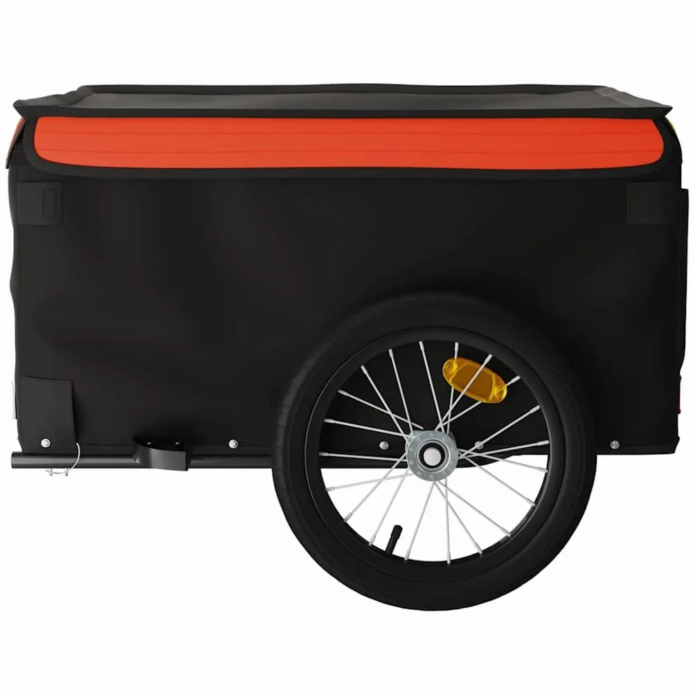 Remolque de bicicleta negro y rojo de hierro con capacidad de carga, 134 x 69 x, con barra de tracción y bandera de seguridad para cargas, transporte, compras y uso al aire libre