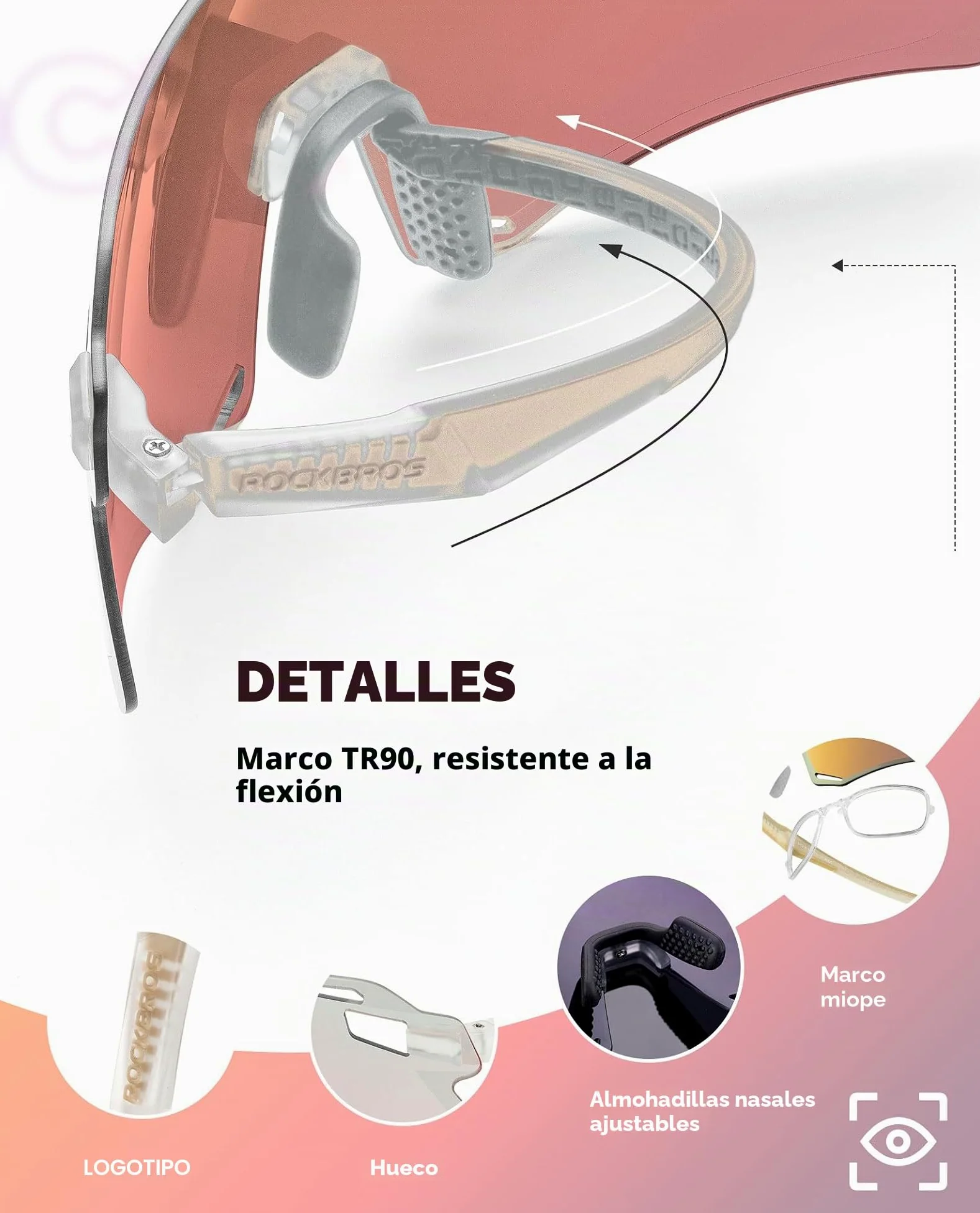 ROCKBROS Gafas de Sol Deportivas Polarizadas para Hombre y Mujer Gafas de Ciclismo de Montura TR90 para Deportes al Aire Libre Ciclismo MTB Pesca Running