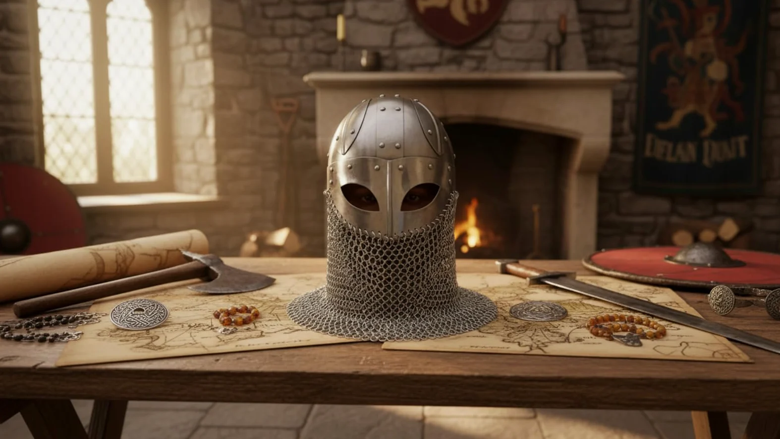 Históricalmuseum - Casco de viaje con diseño de brazo medieval con chainmail, con soporte para freé