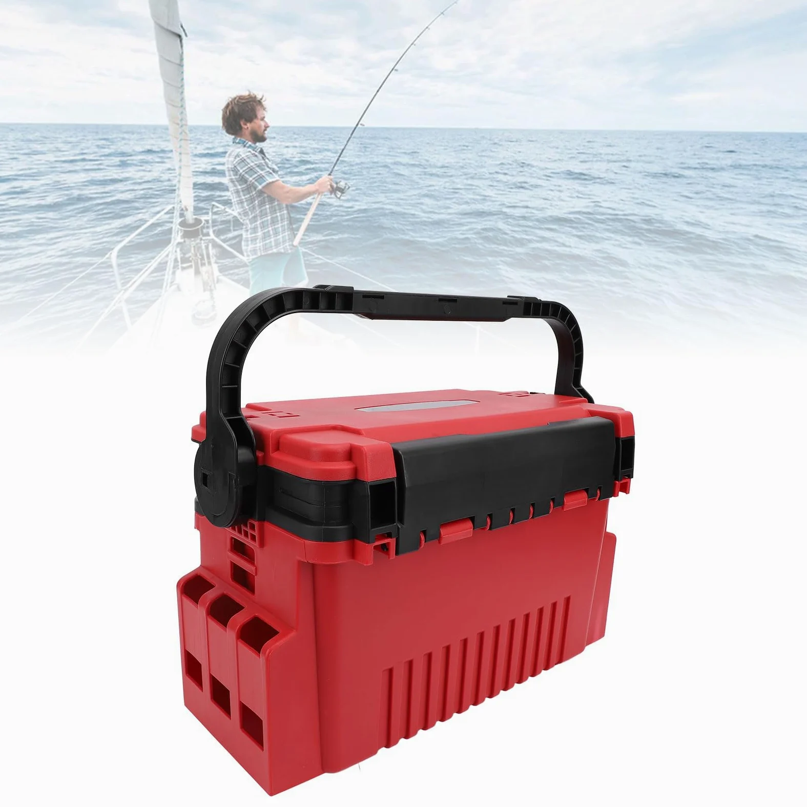 Caja de Aparejos de Pesca, Almacenamiento de PE con 17 Divisores, Organizador de Cebo Multicapa, Ideal para Entusiastas de la Pesca en Agua Salada y en Barco