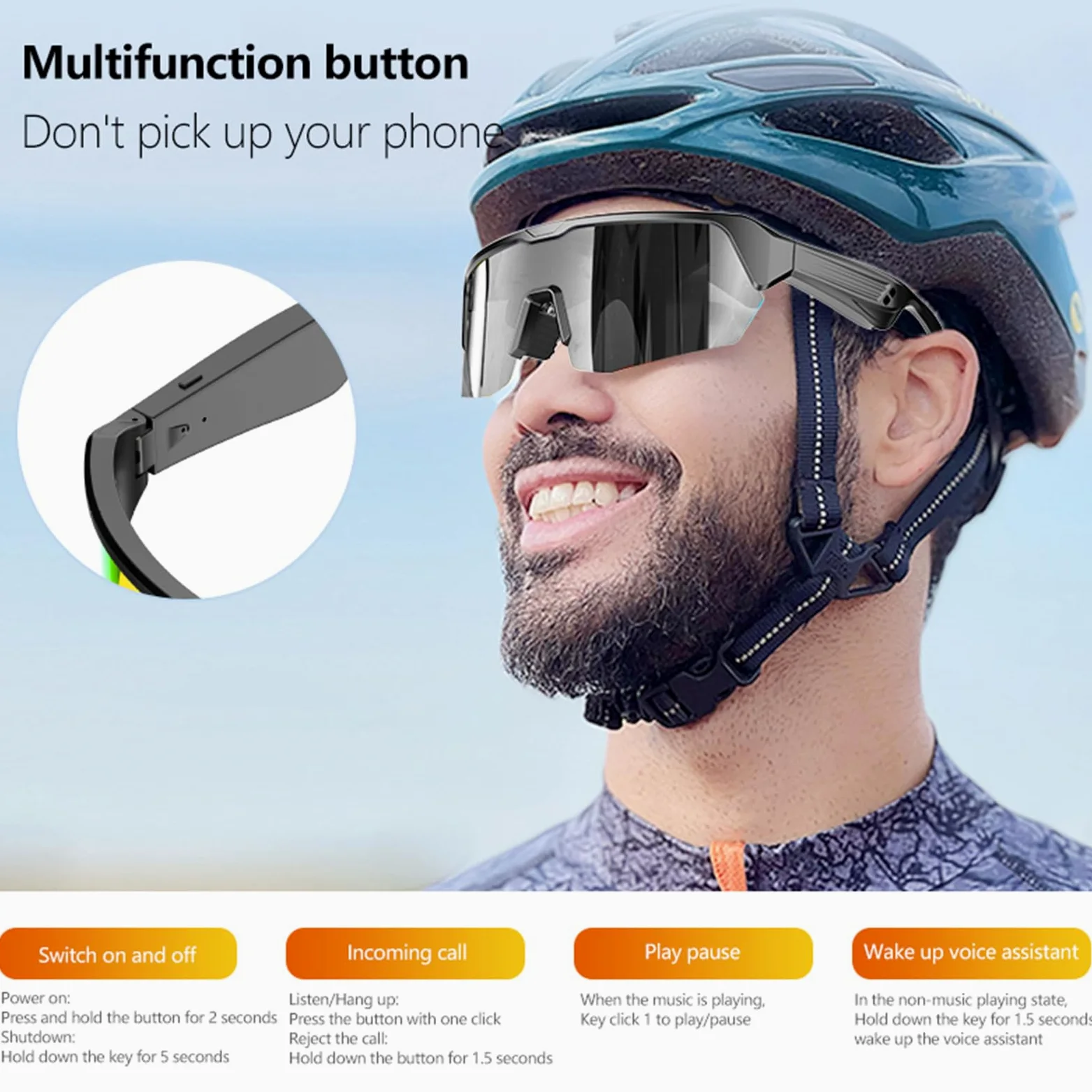 Tosuny Gafas de Sol de Deportes Inteligentes, Vasos de Audio Bluetooth con Protección UV400 y Lentes Anti-Impactos, Altavoz y Micrófono de Oído Abierto, Asistente de Voz, para Deportes (Silver)