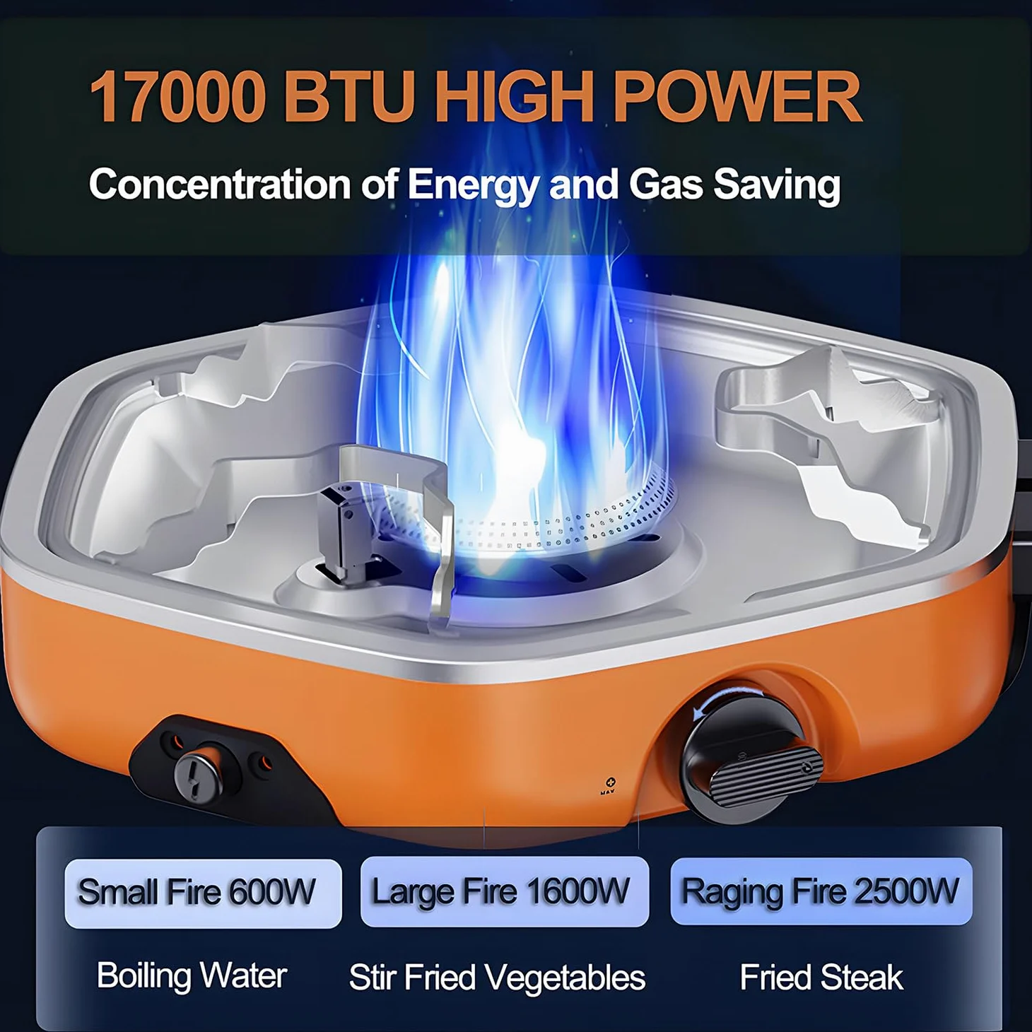 Estufa de gas para camping, 17000 BTU plegable para exteriores con 2 quemadores ajustables e encendido piezoeléctrico, ideal para barbacoa, senderismo, fogatas, cocina de emergencia