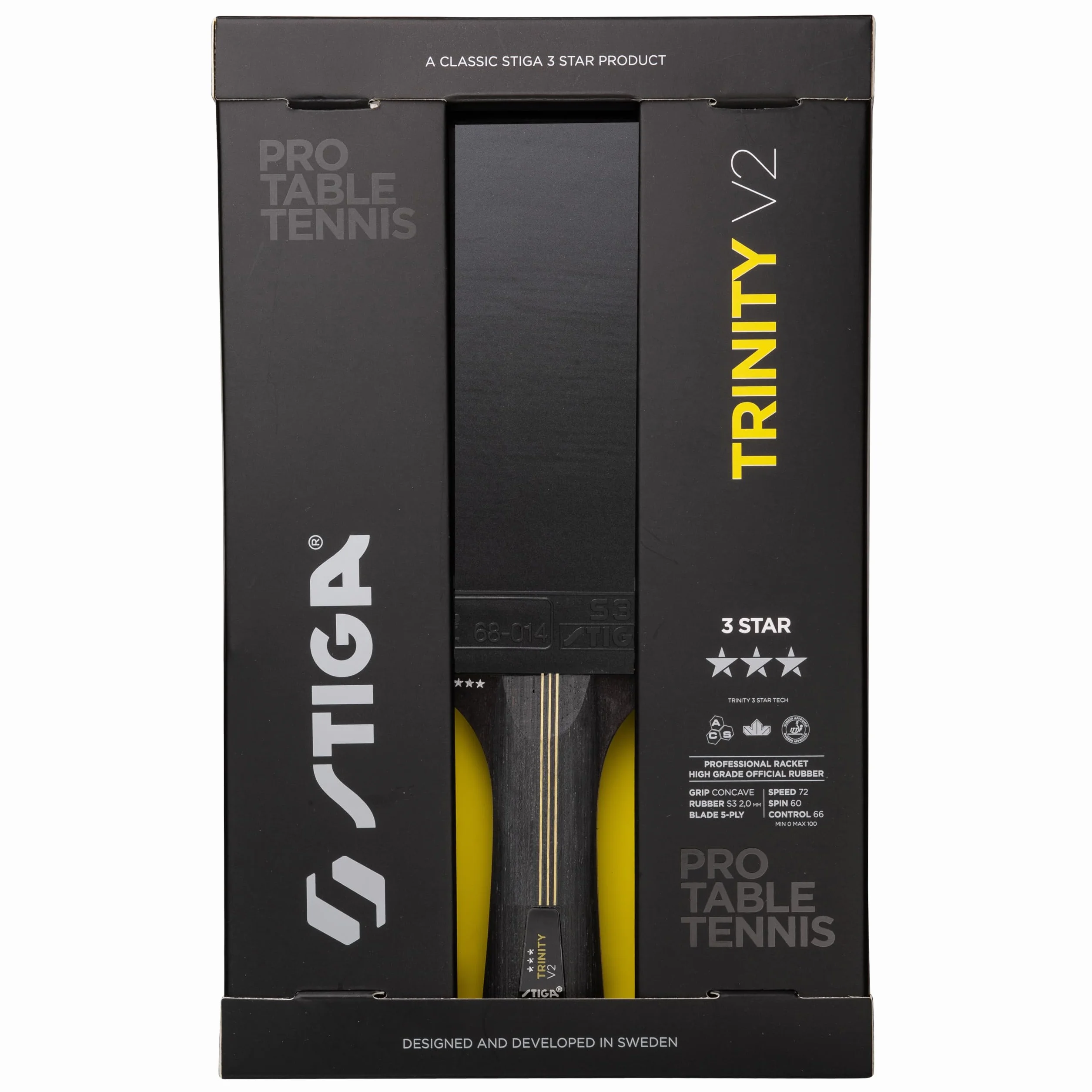 STIGA Trinity V2 Pala de Tenis de Mesa 3 Estrellas ITTF Madera Ergonómico