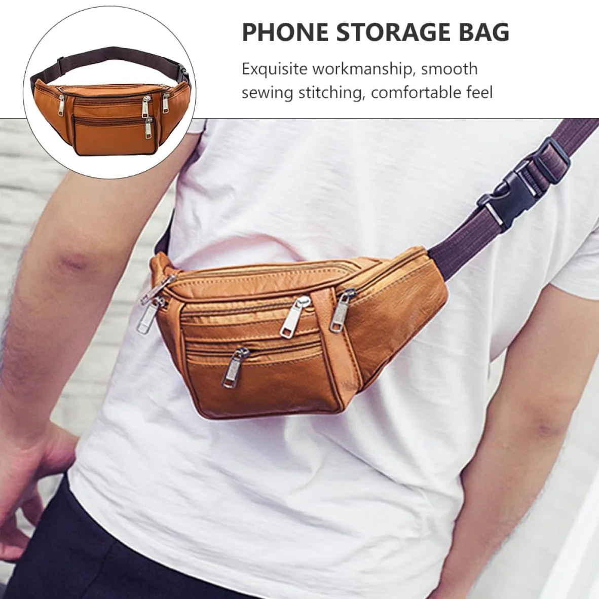 Mipcase Riñonera para Hombre de PU Resistente y Antideslizante Diseño Simple y Elegante Bolsa Multifuncional para Cintura para Viajes y Uso Diario