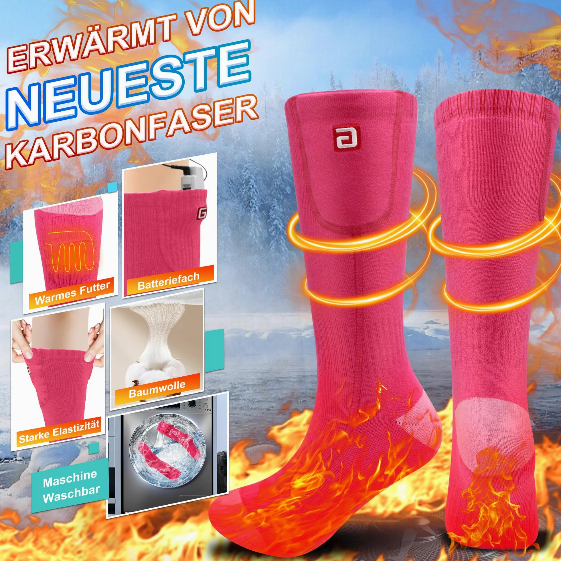 Svpro Calcetines calefactables, calcetines calefactables recargables hombres mujeres batería calefacción calcetines térmicos clima frío calcetines calentados para esquiar al aire libre invierno