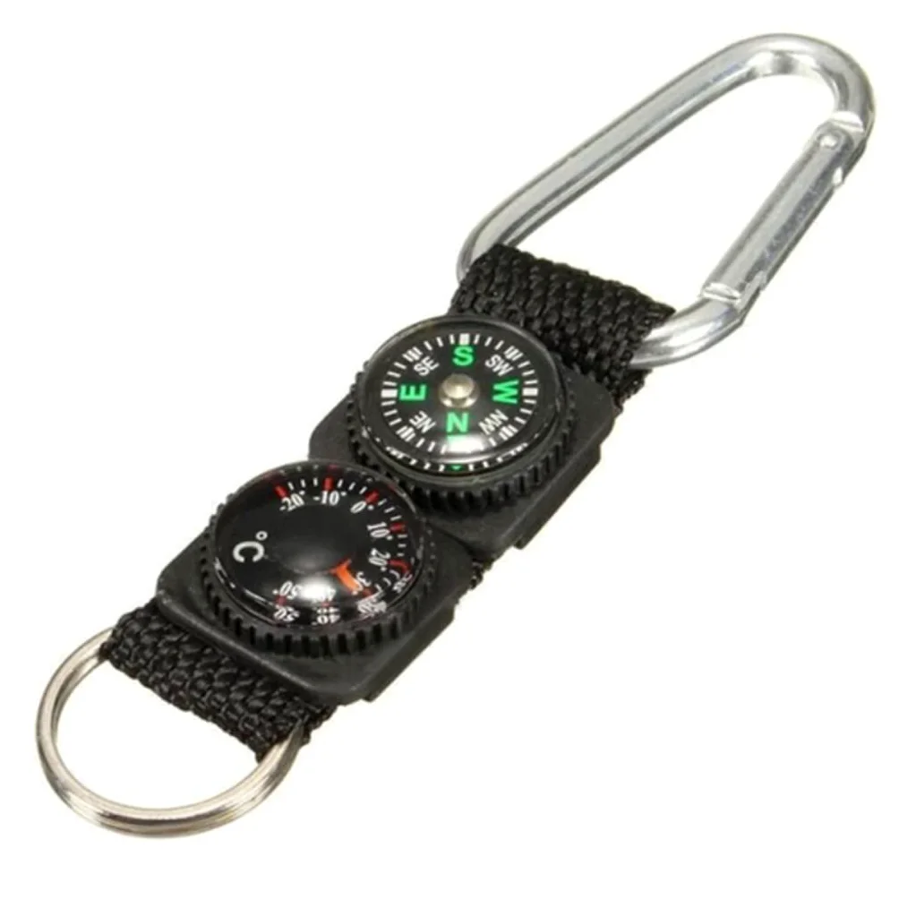 Mini llavero termómetro con clip, brújula portátil para exteriores y gancho de escalada, equipo de senderismo para camping