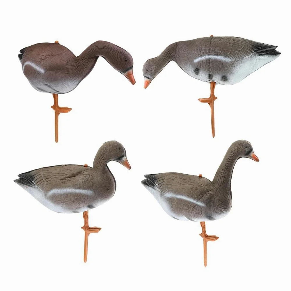 Set De 4 Señuelos De Ganso Realistas para Caza | cuerpo de espuma, resistente sol y humedad, incluye estaca, uso en campo o estanque