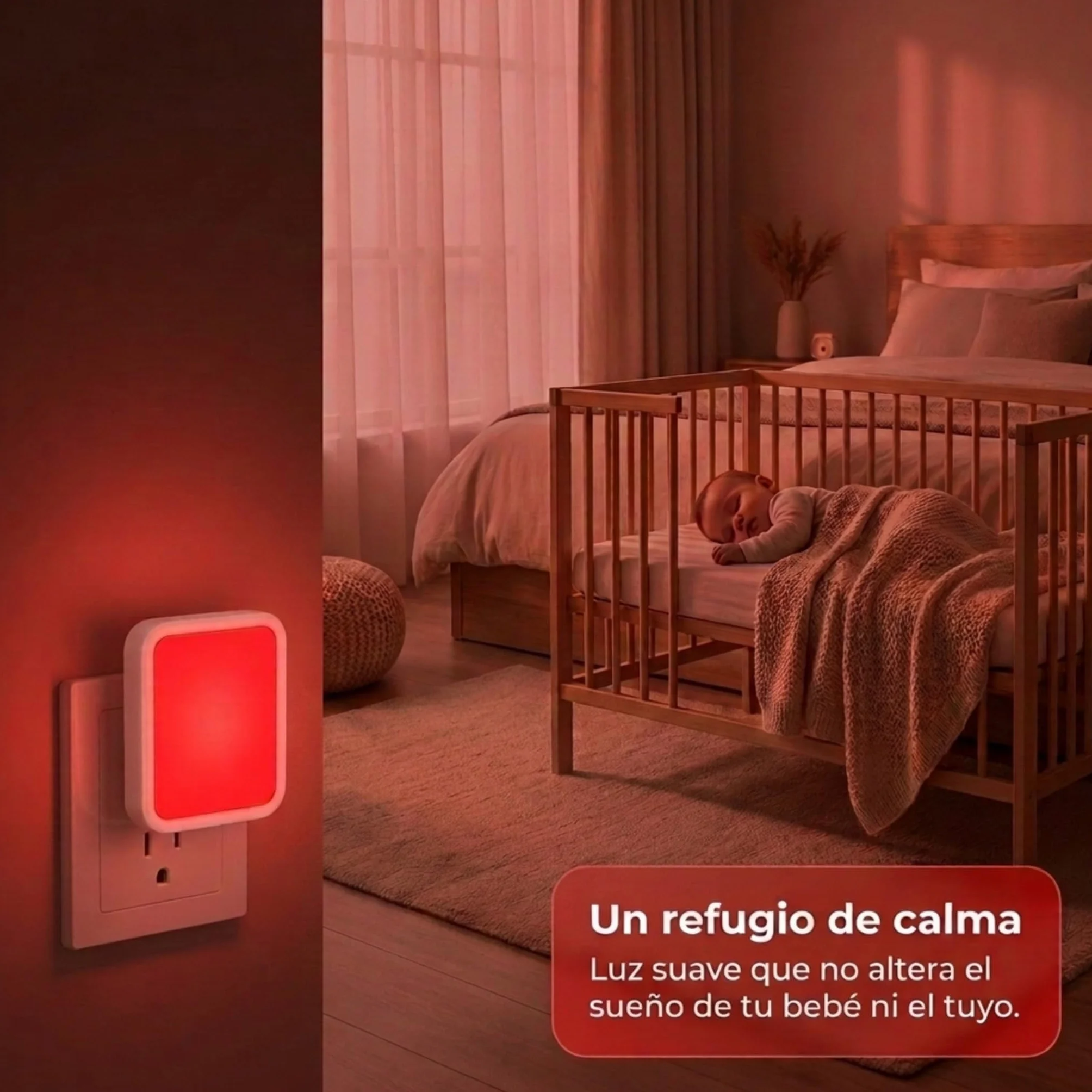 Luz Roja Nocturna Enchufable Pack de 2 Antiflicker para Dormir Mejor