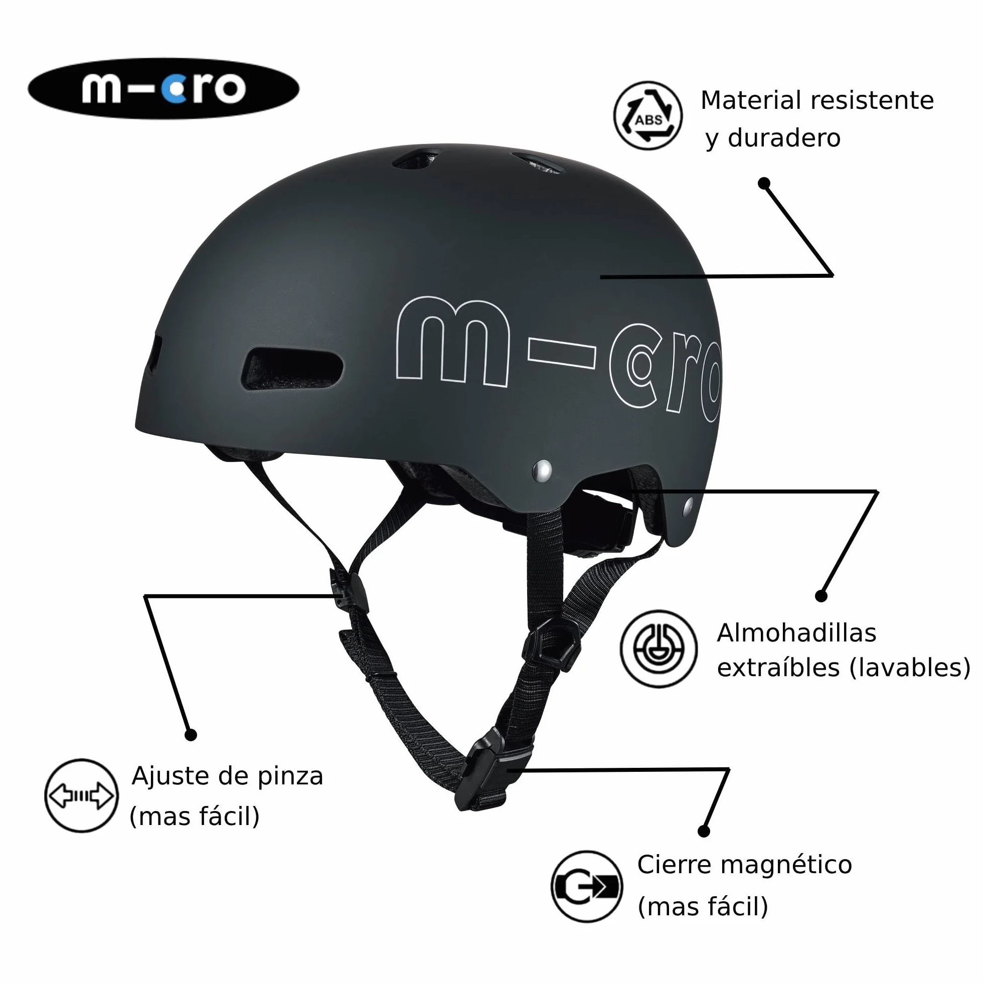 Casco Micro® v2 Ultraligero 320gr Luz Seguridad Almohadilla Interior Una Sola Pieza Talla M Adulto 54-58 cm Negro