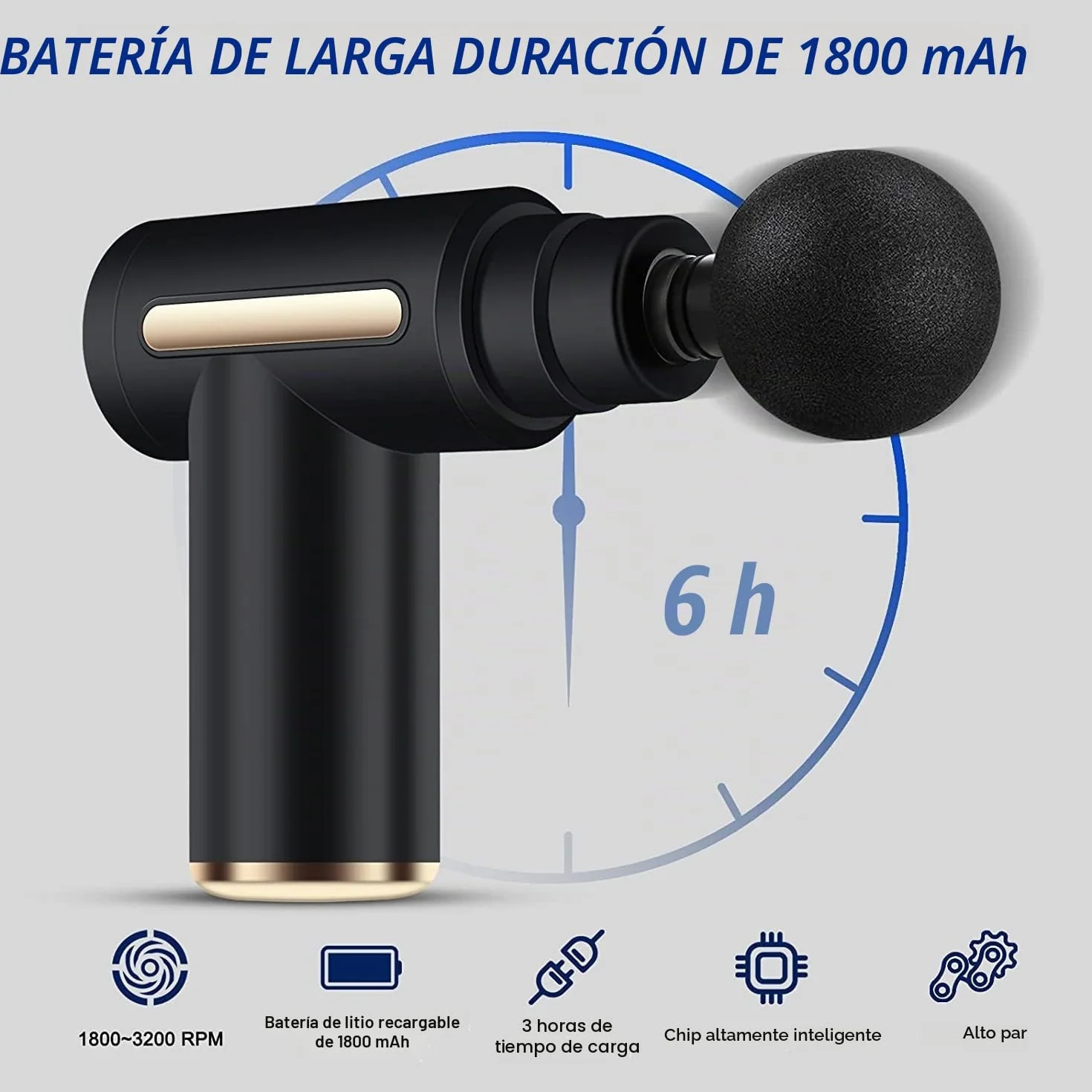 Uplayteck Mini Pistola de Masaje Muscular Portátil 35DB 6 Velocidades 4 Cabezales
