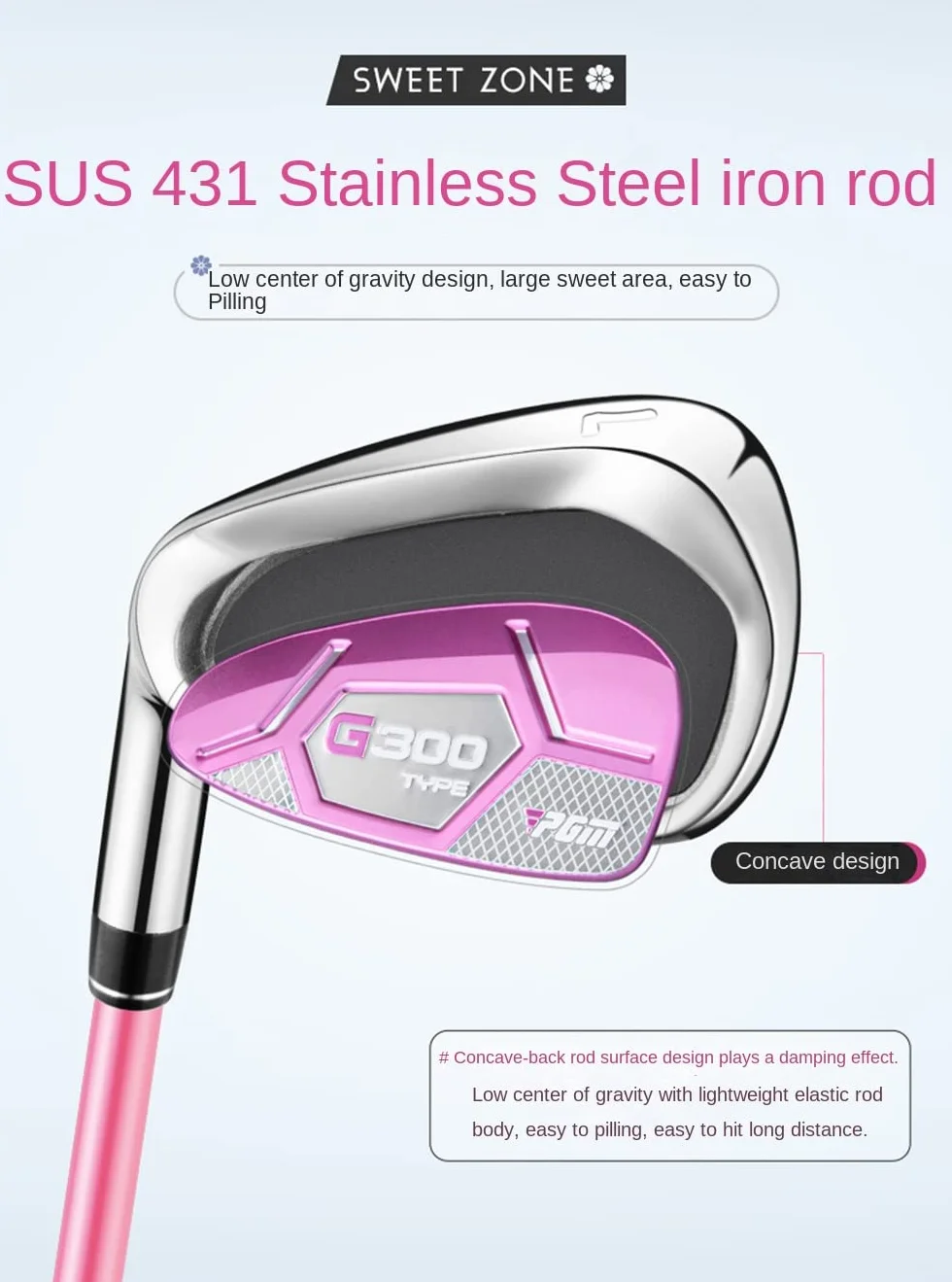 G300 7# - Palos de golf para mujer, de hierro, para mano izquierda, acero inoxidable/carbono, caña de entrenamiento para mujer