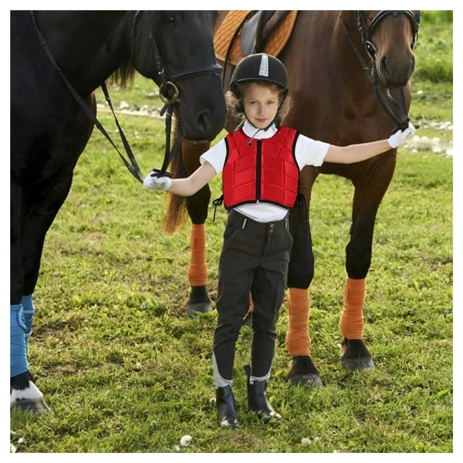 Ecuestres chaqueta protectora chaleco， Chaleco ecuestre, chaleco de seguridad for montar a caballo, equipo de protección acolchado de espuma de nailon, chaleco rojo for niños(CS)