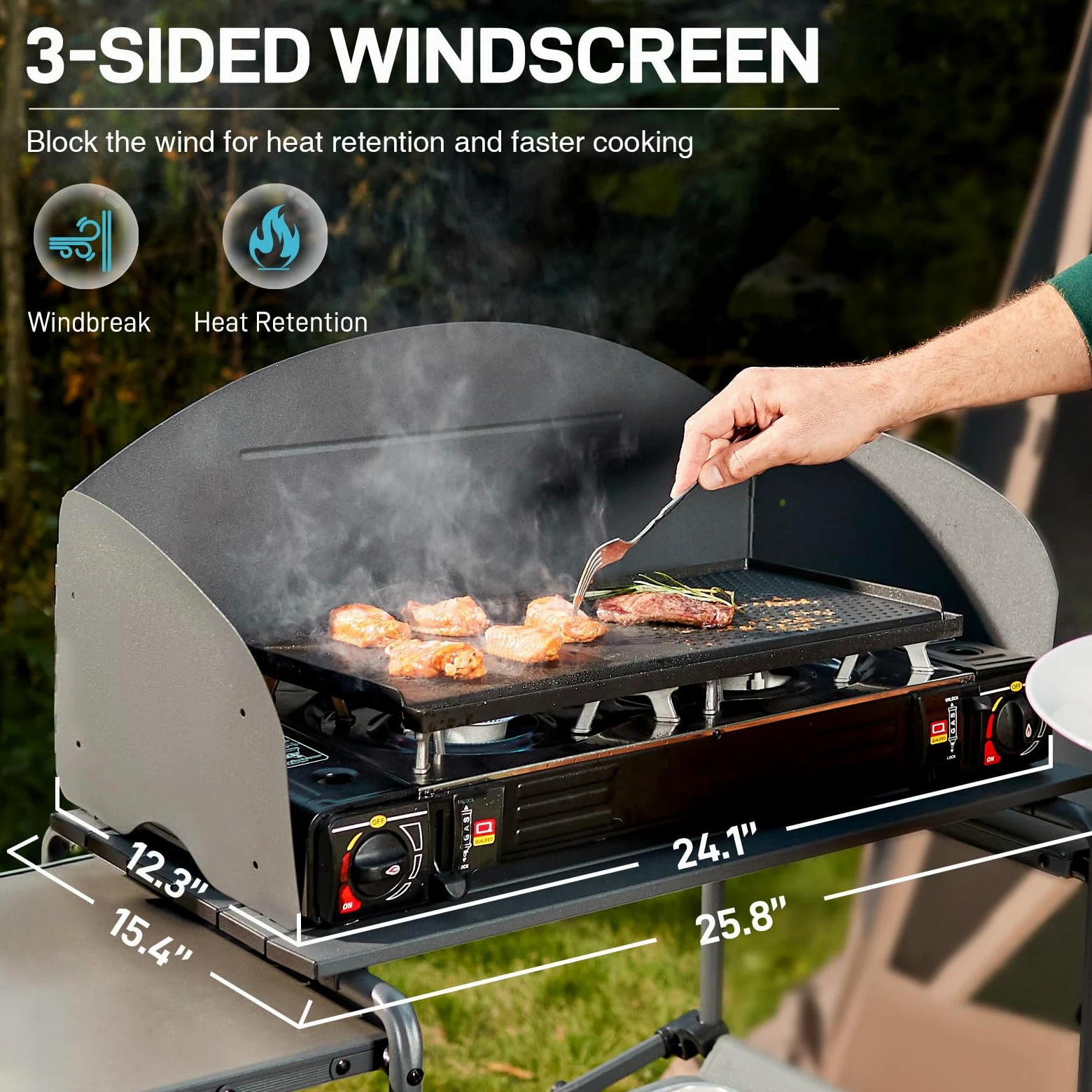 EVER ADVANCED Mesa de camping plegable portátil con bolsa de almacenamiento, mesa de parrilla con parabrisas para cocinar al aire libre, barbacoa, picnic y camping, incluye bolsa de transporte