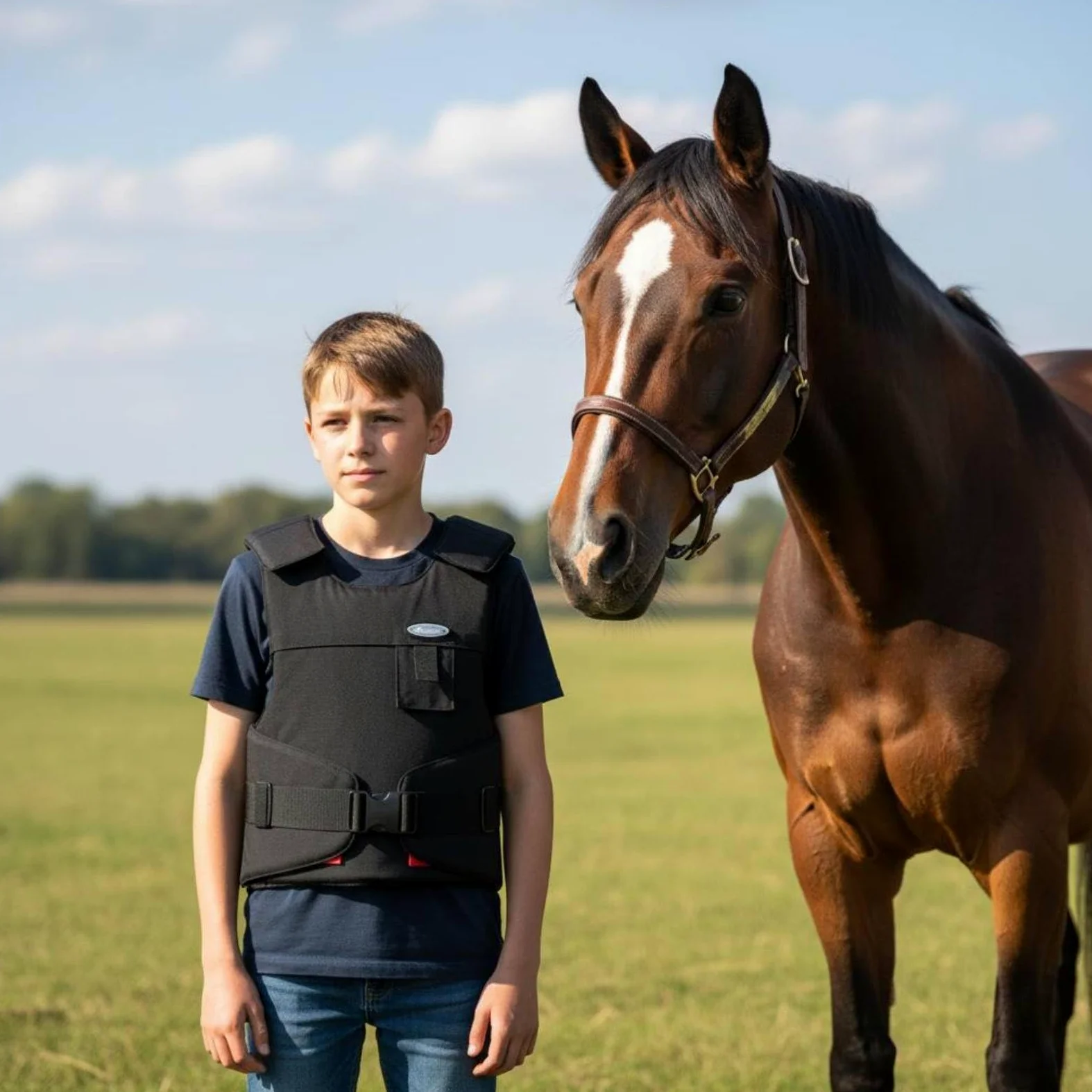 Gralara Chaleco de Equitación Infantil Protector de Montar para Protector Torácico Poliéster Liviano Que Permite Movimiento con Correas