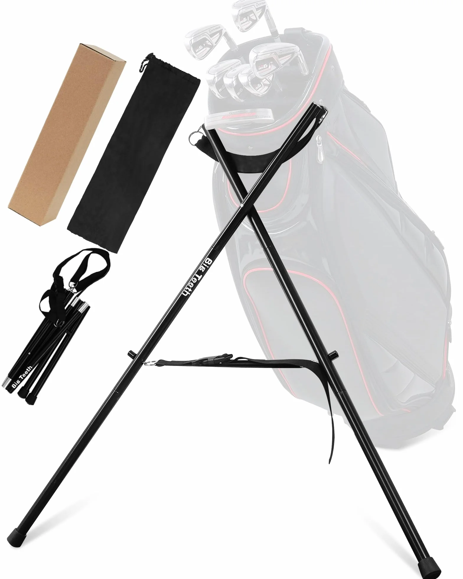 Soporte para bolsa de golf para carrito, plegable, ligero, negro