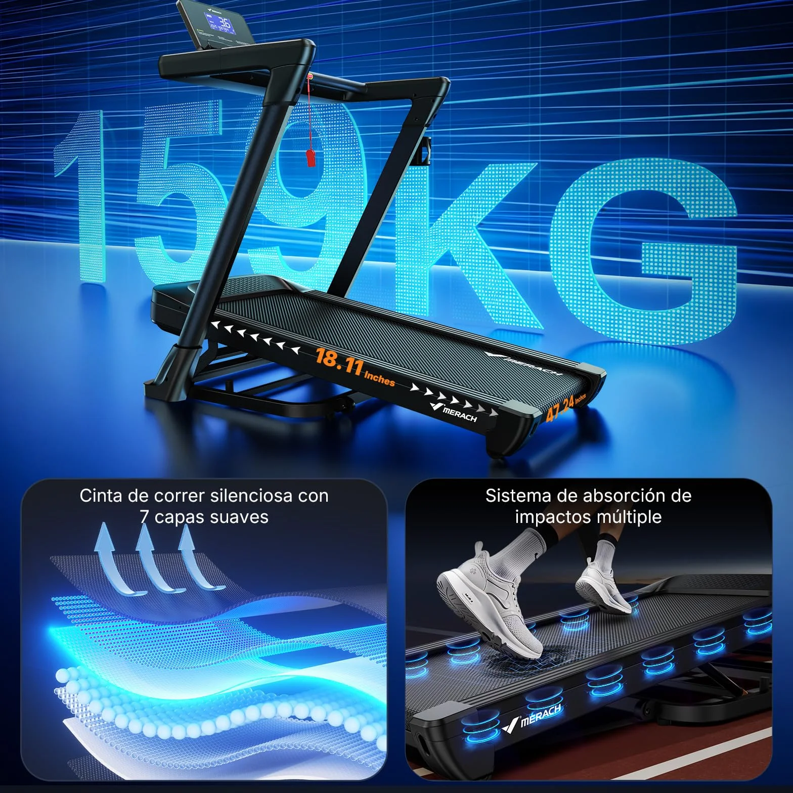 MERACH Cinta de Correr Plegable 46*120 CM/46*140 CM, 18% Inclinación Automática Cinta de Andar, 3.5HP Walking Pad, 14KM/H Caminadora Electrica para Hogar/Oficina, 159KG Treadmill for Home, LCD, App