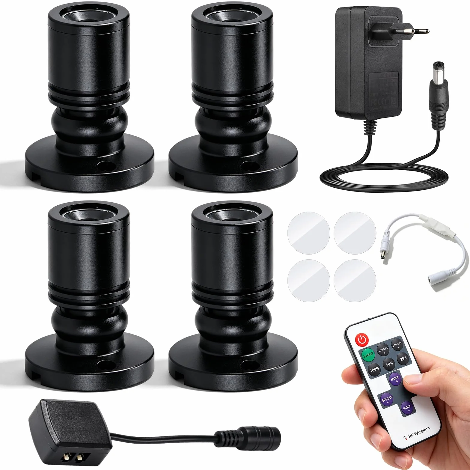 Juego de 4 mini focos LED Bluetooth regulable 1.5W 3000K 180° para interiores