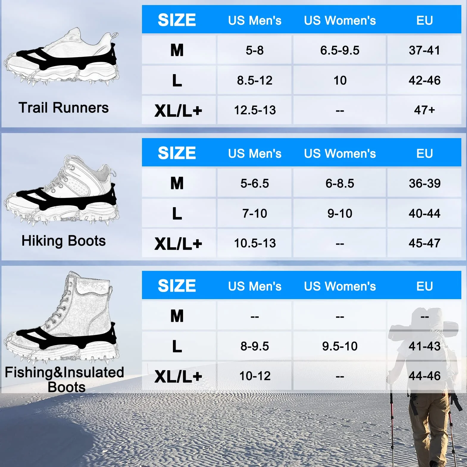 WIN.MAX Crampones, 19 Garras de Dientes Crampones Cubierta Antideslizante de Zapatos con Cadena de Acero Inoxidable para Excursiones Pesca Escalada Trotar sobre Nieve y Hielo