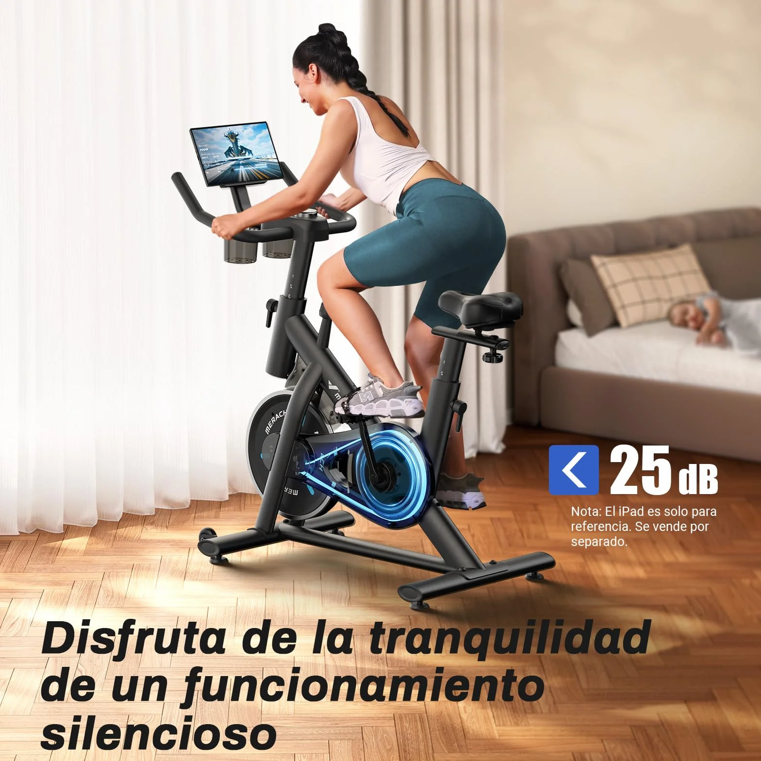 MERACH Bicicleta Estática en Casa con Resistencia Ajustable, Bicicleta Estatica Silenciosa con Monitor LED, Cómodo Cojín de Asiento, App Propia, Capacidad de 136 kg, Entrenamiento Aeróbico