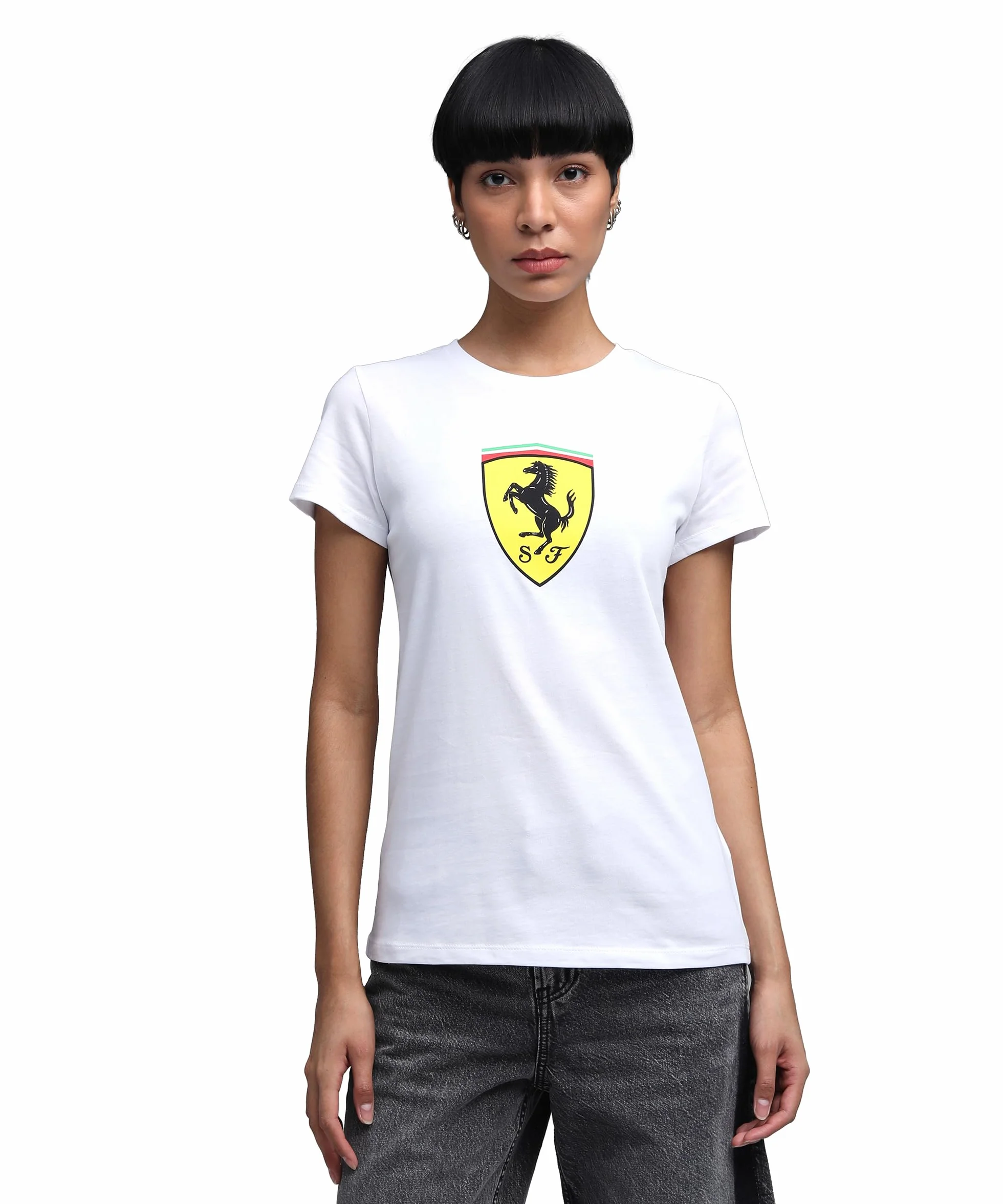 PUMA Scuderia Ferrari F1 Camiseta para Mujer con Gran Logo del Escudo Scudetto
