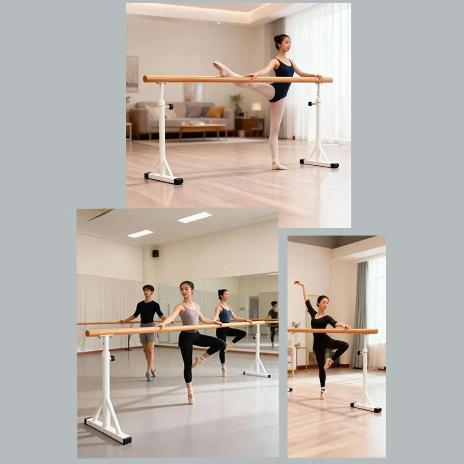 Barra de Ballet Portátil Ajustable Independiente para Fitness, Estudio de Danza, Estiramientos y Pilates