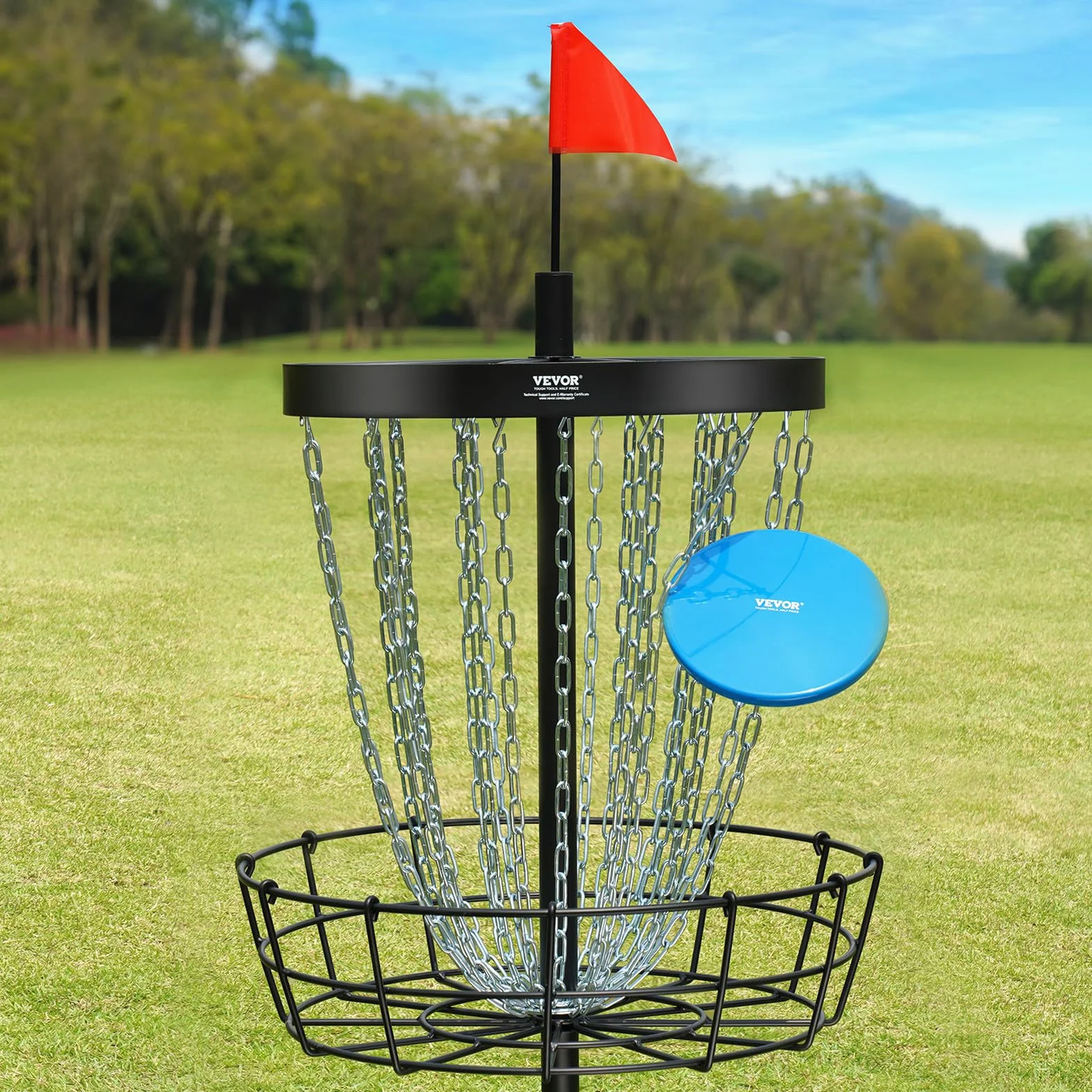 VEVOR Canasta de Golf con Disco de 24 Cadenas Objetivo de Golf con Disco de Acero Portátil Canasta de Golf con Disco para Uso Interior y Exterior, Equipo de Entrenamiento Profesional, Negro