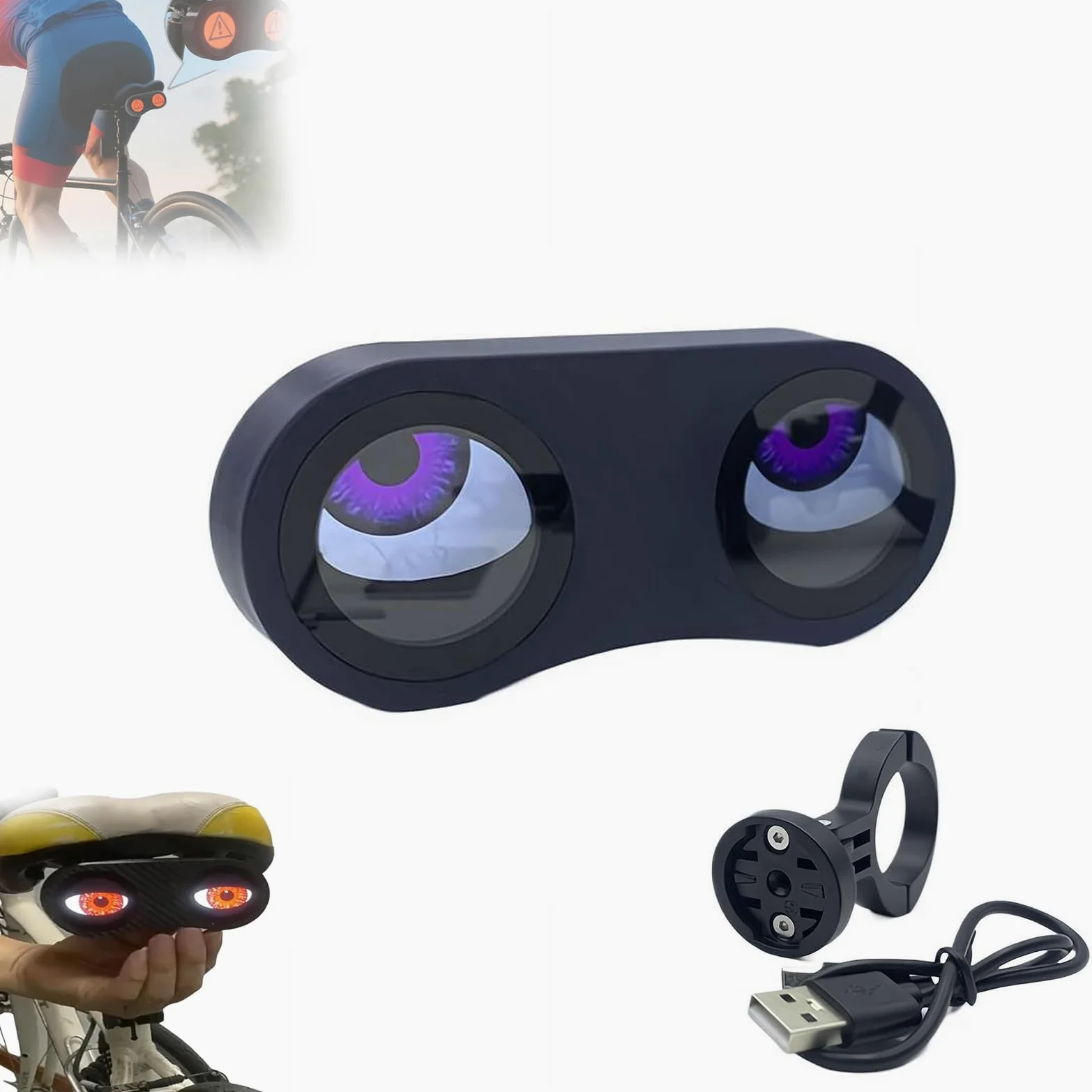 Luz trasera de la bicicleta de los ojos del demonio, luces traseras de la bicicleta de los ojos programables impermeables, luz trasera de la bicicleta de los ojos del diablo recargable USB inteligente
