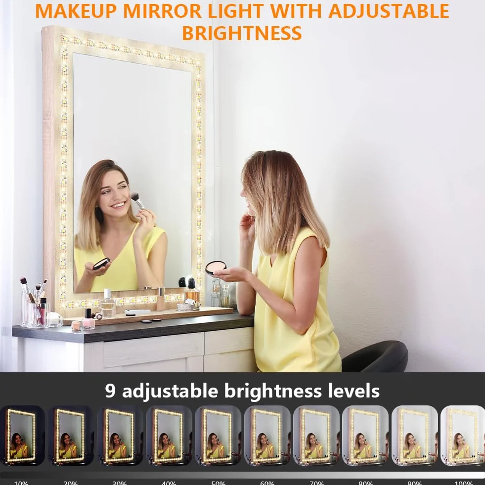 Luces LED de Espejo 2M, 3 Colores Ajustable Luz de Tocador, Lámpara para Maquillaje