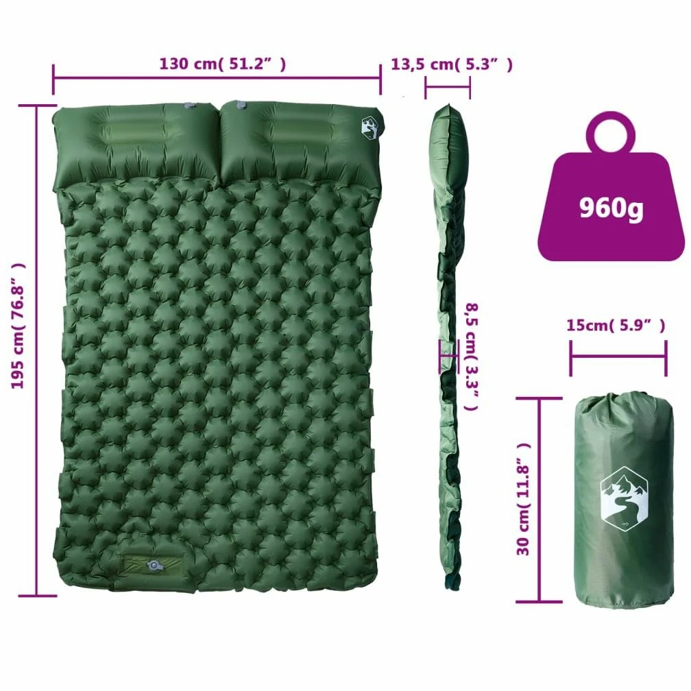 Colchoneta autoinflable con cojín azul marino, nailon 40D con revestimiento de TPU, 10 x 10, con bomba de pie, portátil, para camping, senderismo, tienda de campaña y vivac