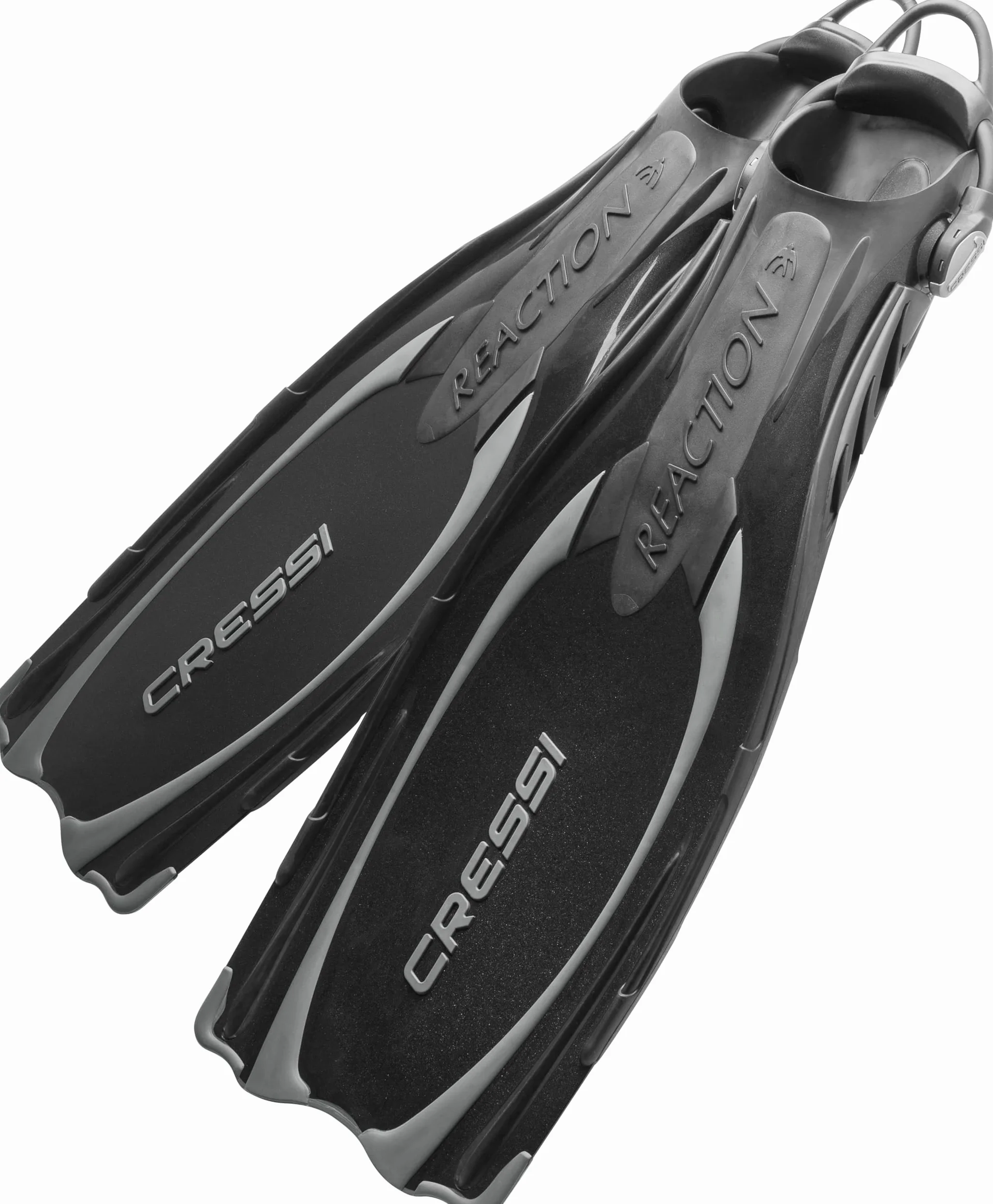 Cressi reacción EBS, potente talón abierto Buceo Aletas (fabricado en Italia), negro/plata