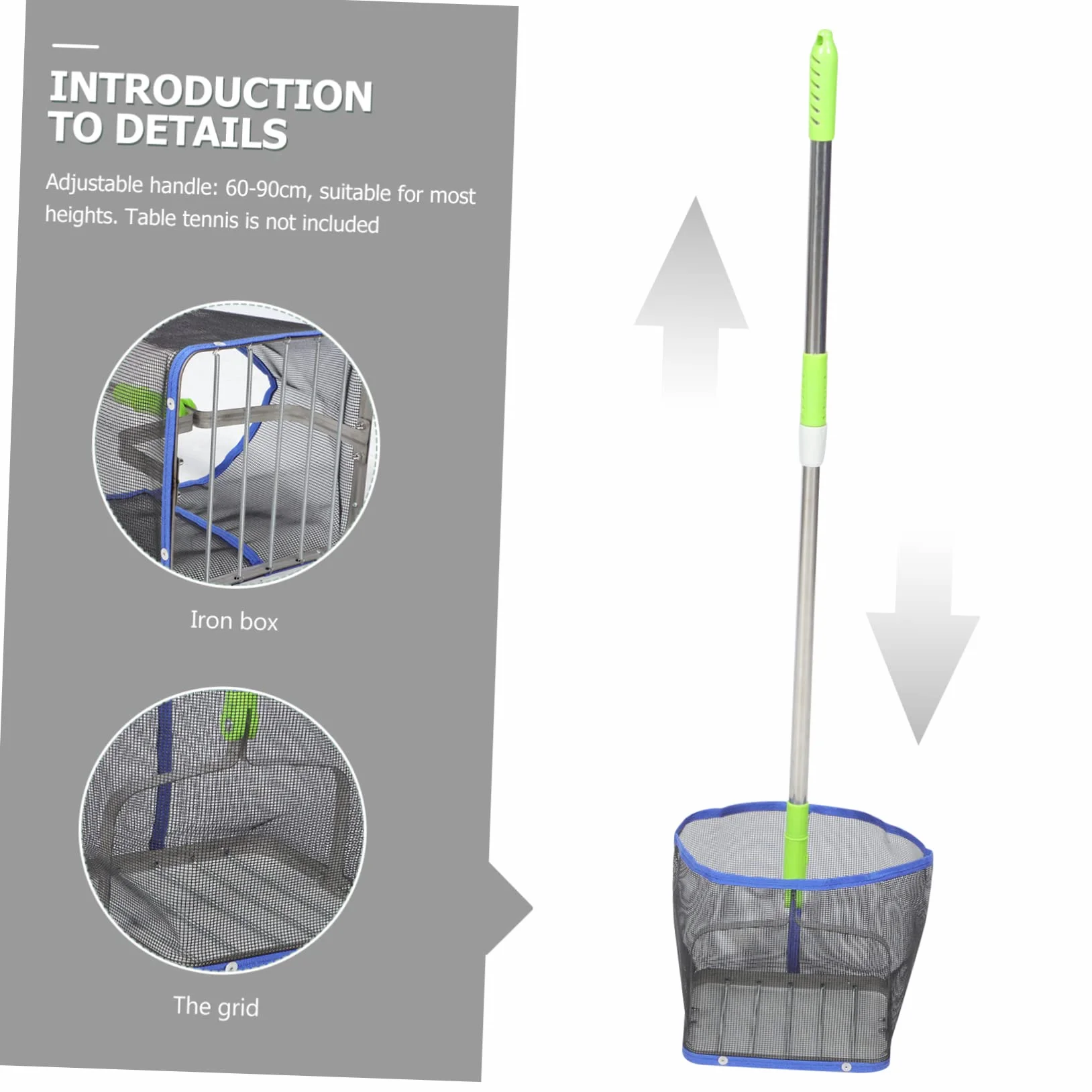 Recogedor de balones de tenis de mesa portátil mango telescópico ajustable azul
