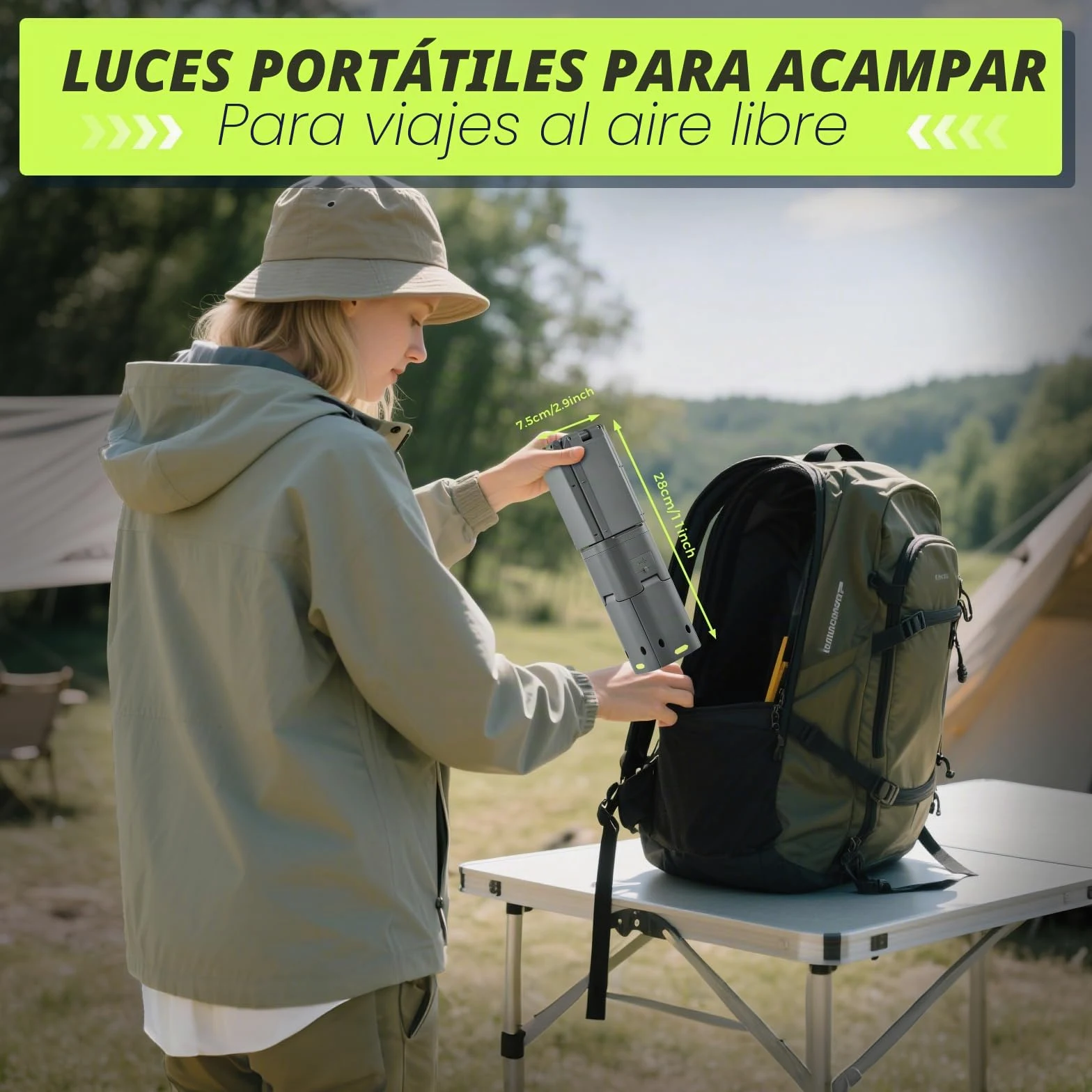 SakerPlus Linterna telescópica de camping, fuente de alimentación recargable de 14000 mAh, lámparas magnéticas regulables de 6000 lúmenes, iluminación de trabajo