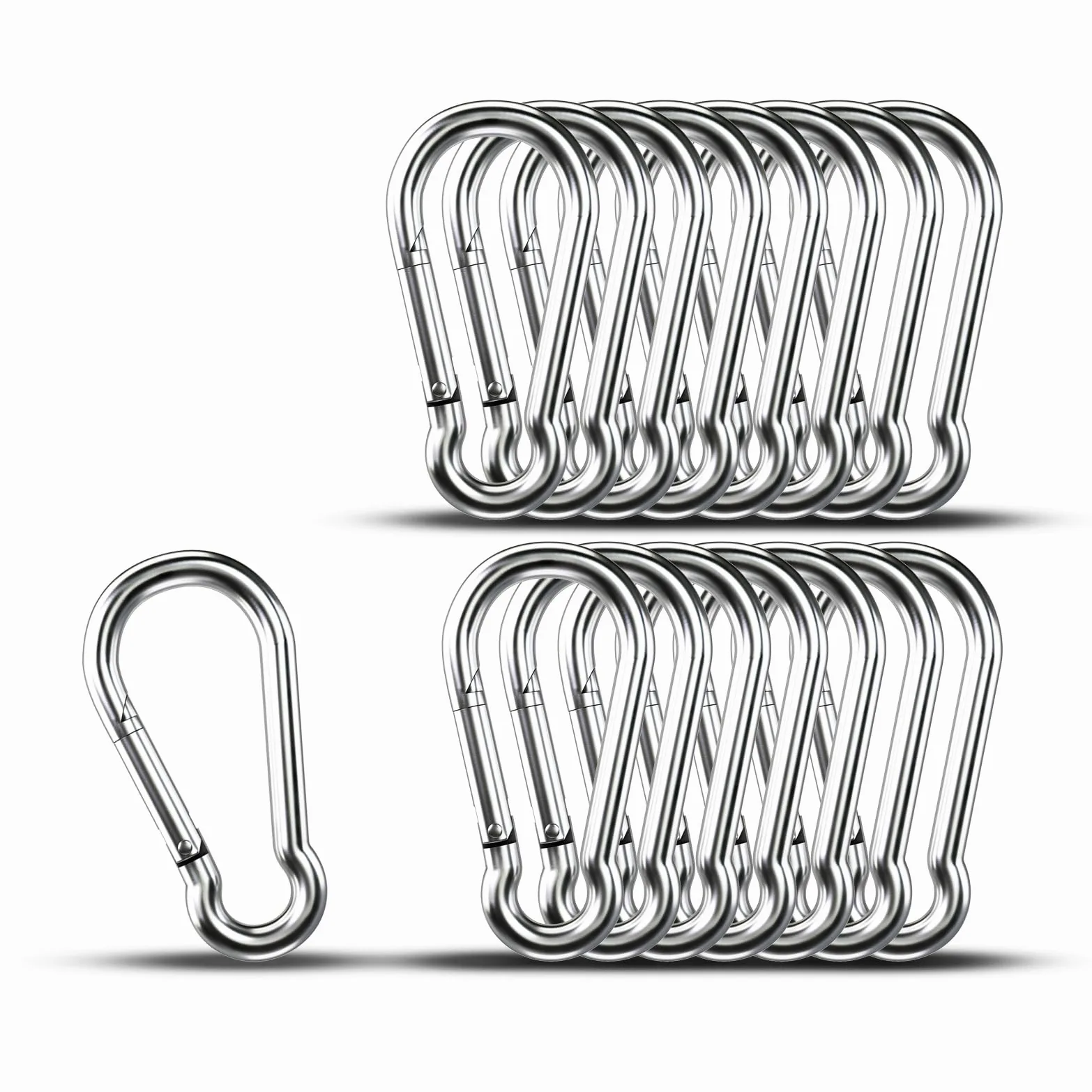 Kinklink - Mosquetón de acero inoxidable 304, gancho de resorte resistente de 3.54 pulgadas, clips de caribeener para camping, senderismo, viajes, pesca, llavero de enlace rápido, botella de agua