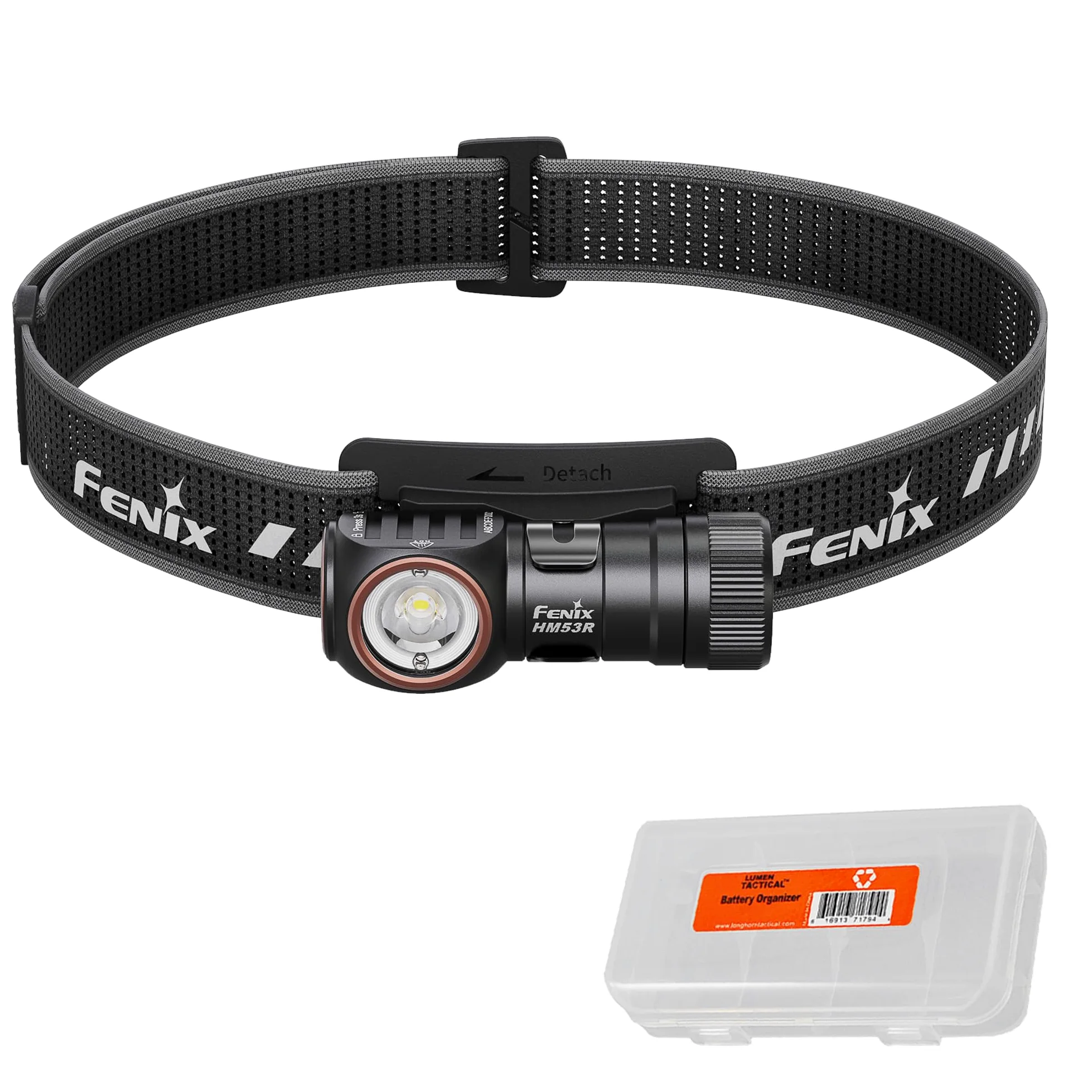Fenix HM53R Linterna frontal recargable, 1200 lúmenes LED con luz roja, tapa trasera magnética, linterna desmontable, recargable por USB-C, trabajo ligero al aire libre y organizador Lumentac