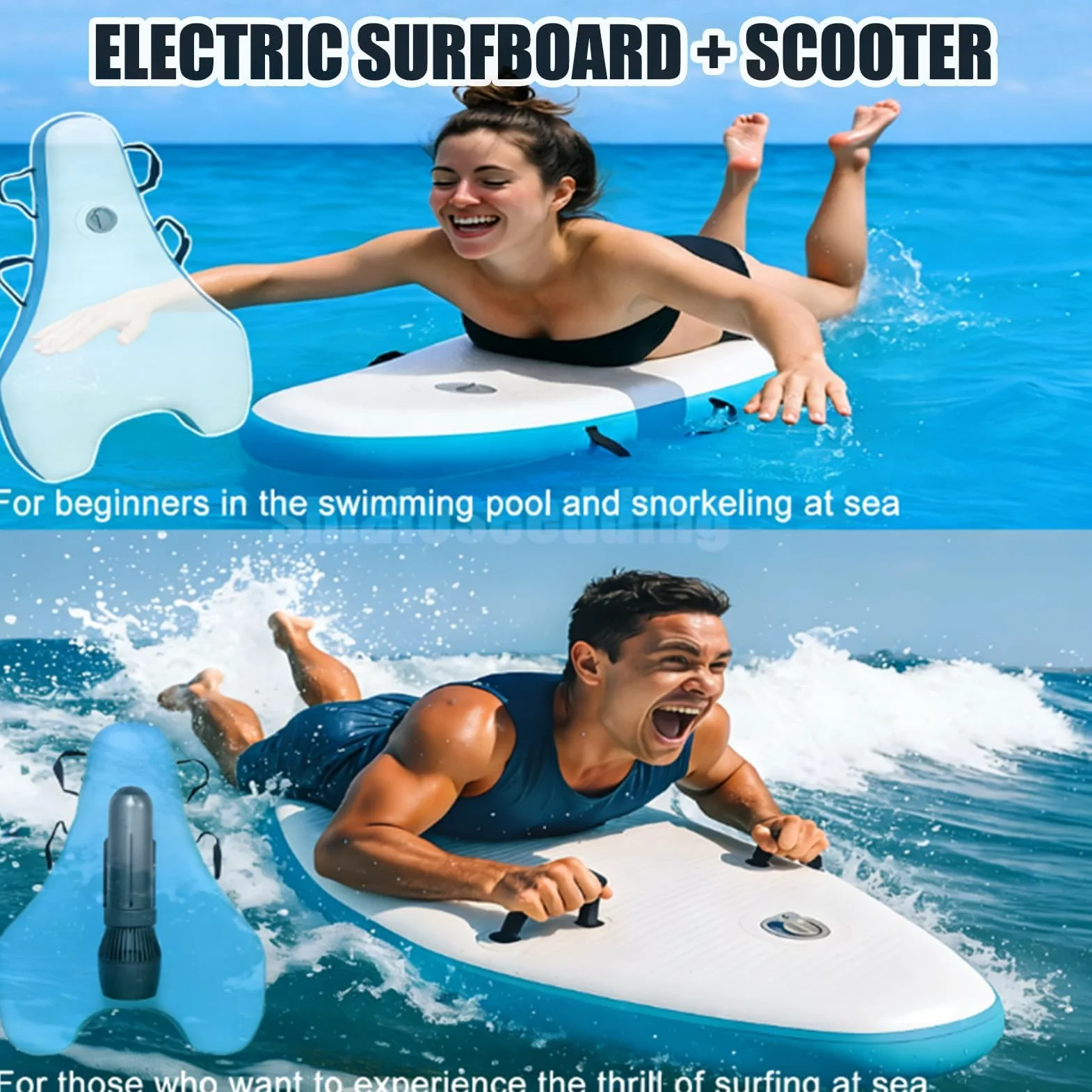 Tabla de Surf Eléctrica Jet Board, Scooter Acuático Motorizado 500W/700W | Velocidad 3–7/9km/h, Modo Dual, Autonomía 40–130min, Profundidad 40m, Carga 115kg, Paddle Surf Hinchable