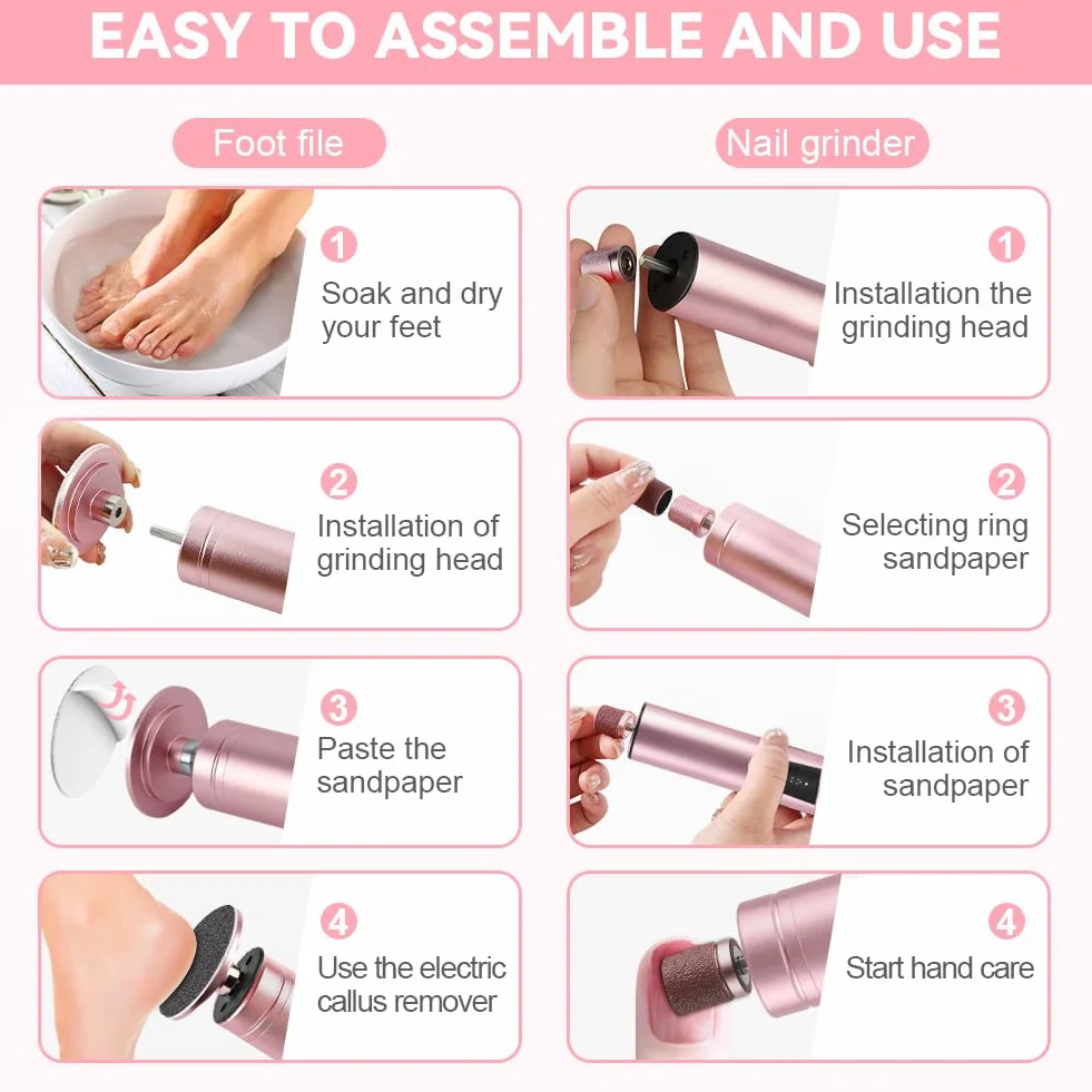 ACWOO Lima Electrica Pedicura Eliminar Callos Recargable Profesional Cuidado Pies Pulidor Callos Talones Secos Agrietados Oro Rosa