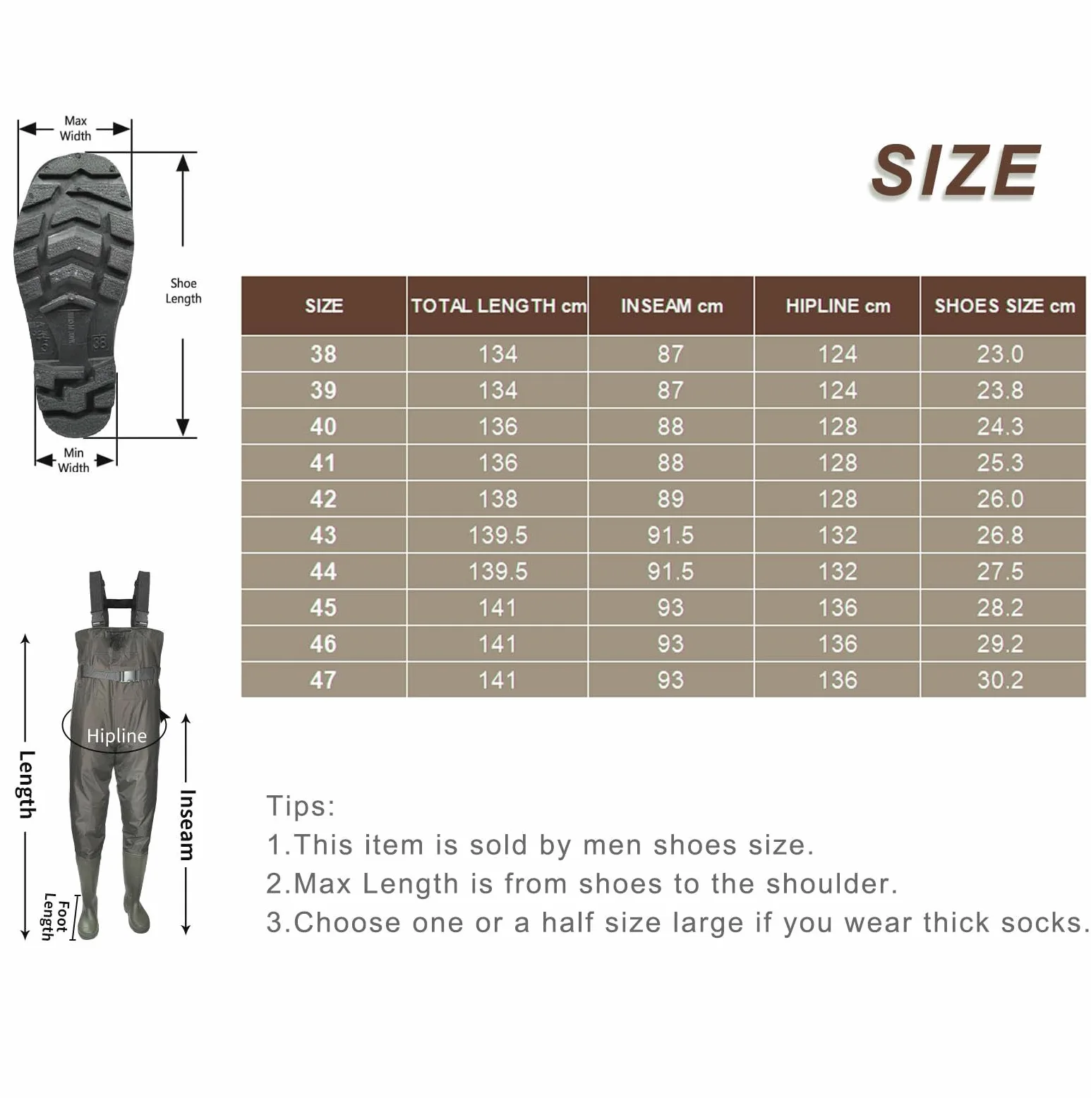Pantalones de vadeo para hombre y mujer, impermeables, color marrón, con botas de goma, ideales para pesca y actividades al aire libre