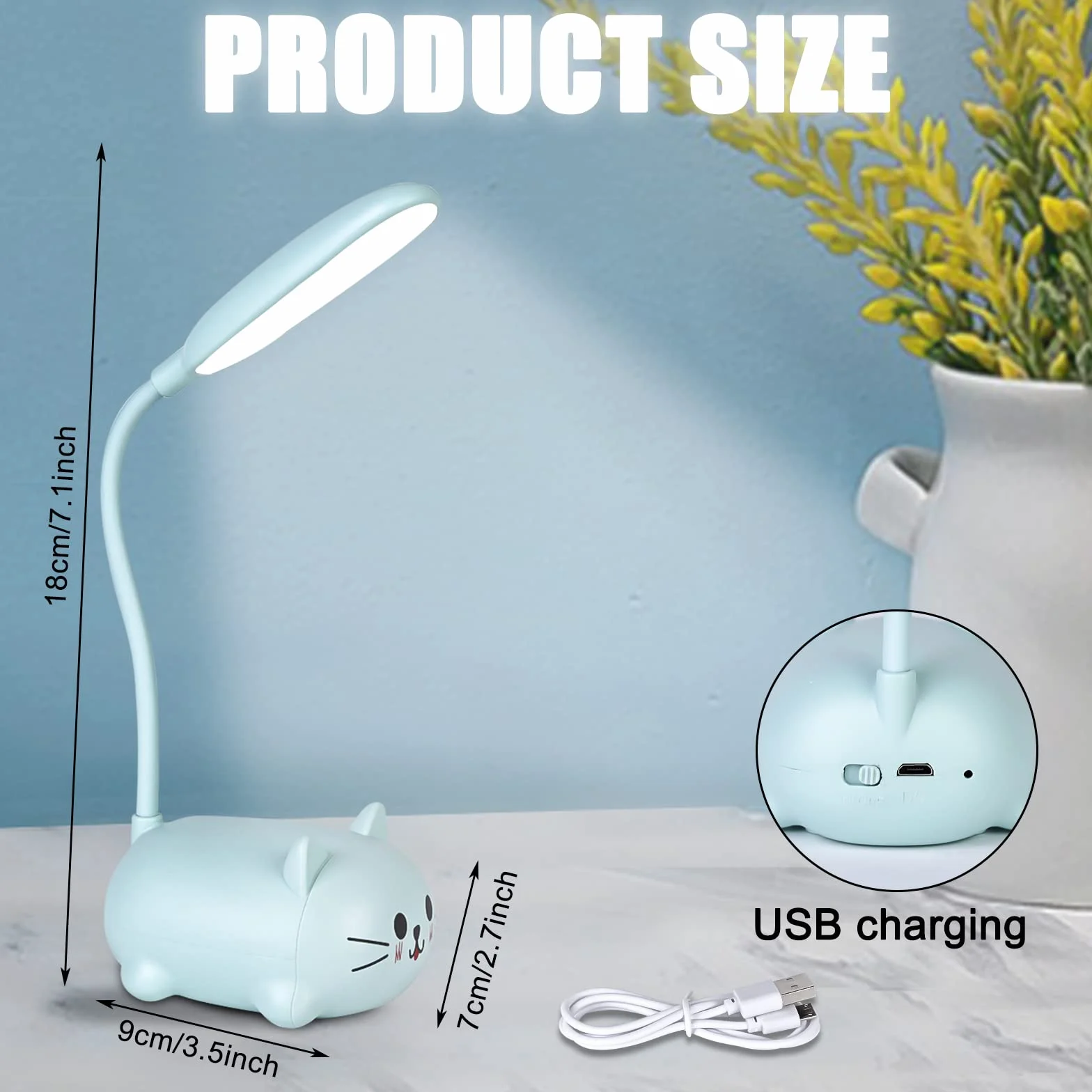 Molbory Lámpara de Escritorio para Niños, Lámpara de Lectura LED Recargable por USB con Protección para los Ojos, Soporte para Teléfono