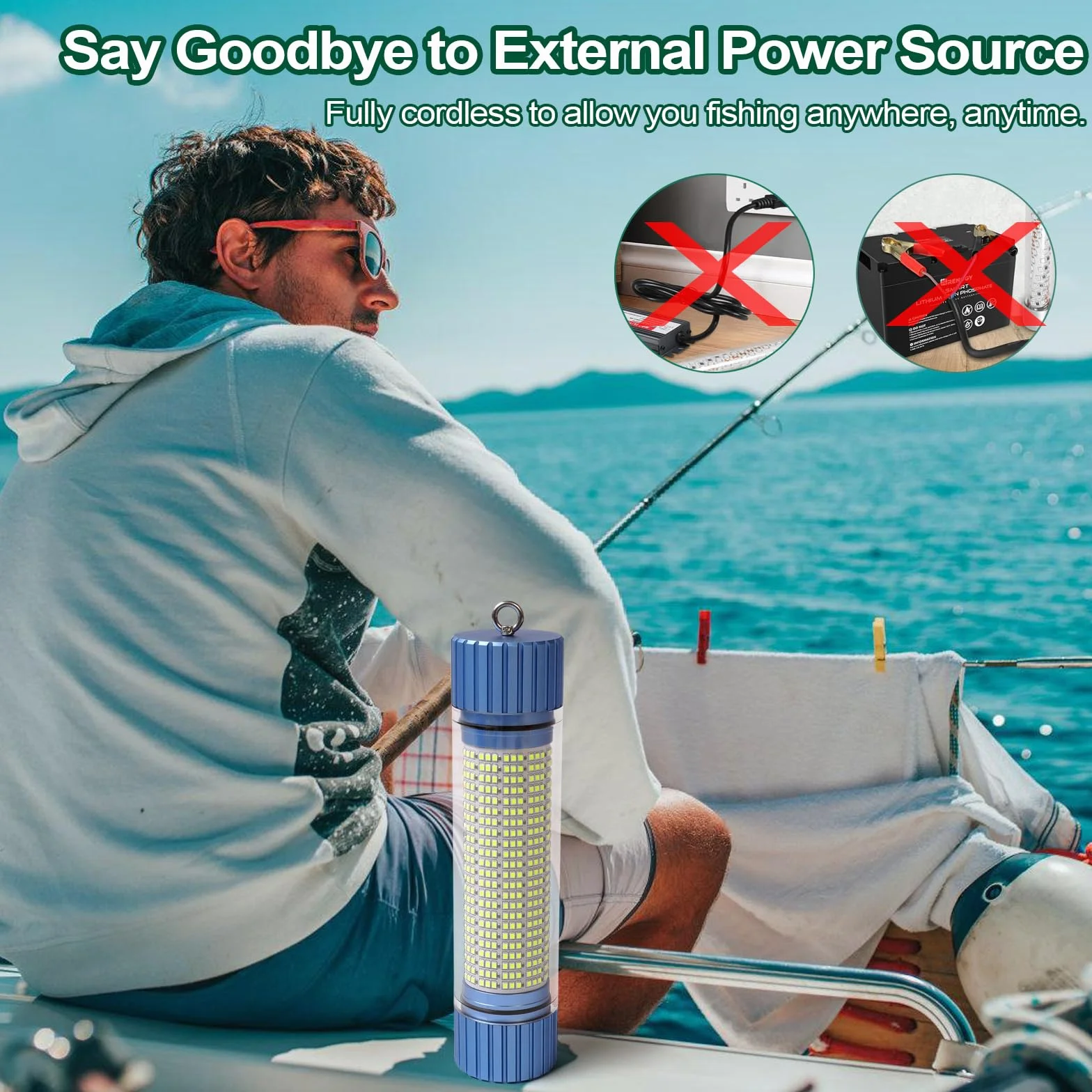 Luz De Pesca Subacuática Alimentada Por Batería, LED Recargable Con Luz Verde Para Atraer Peces, Capacidad De 9000 mAh, Luces De Pesca Sumergibles Impermeables IP68 Para Agua Dulce Y Salada