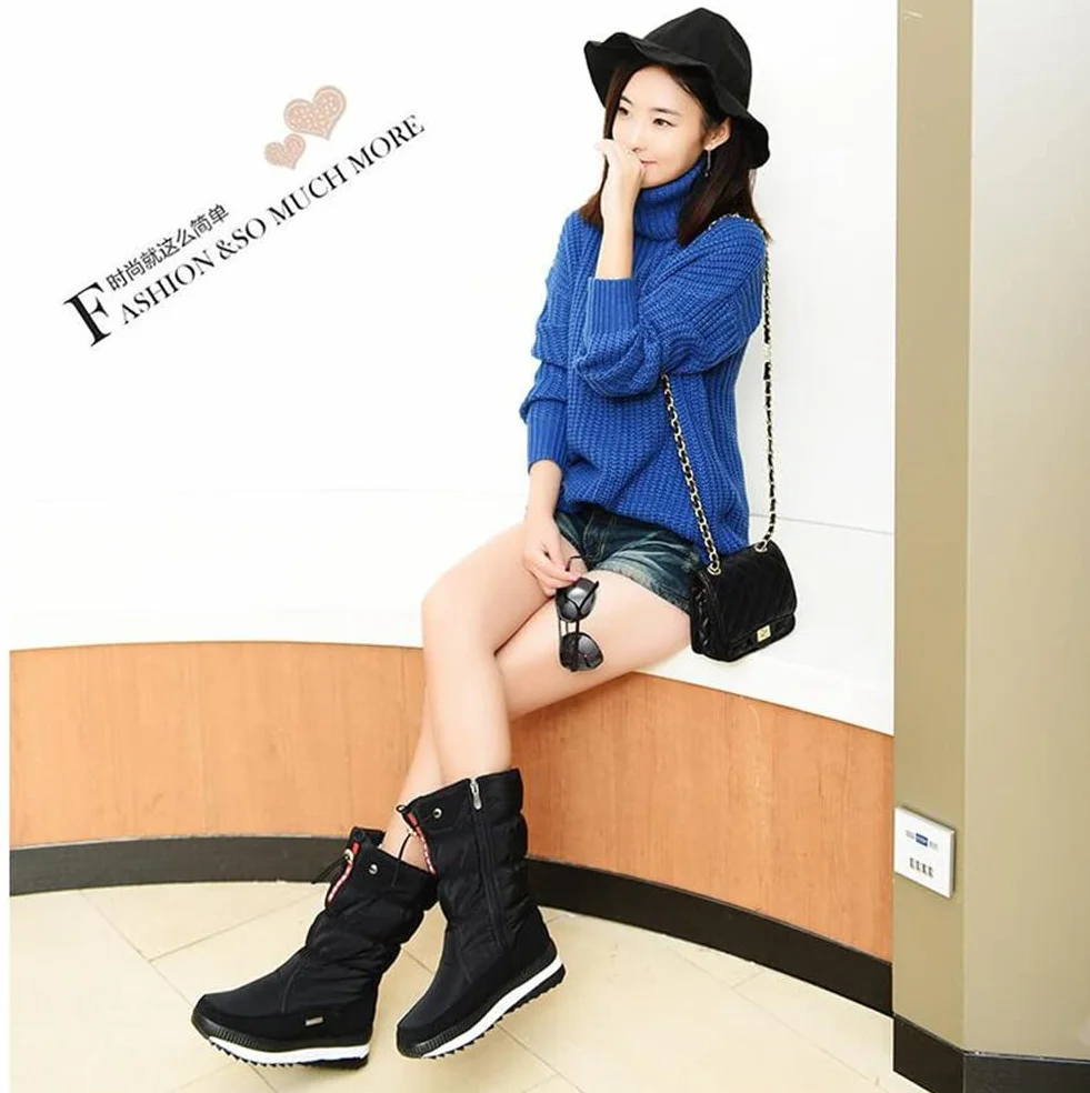 Botas de Nieve Mujer Cremallera Impermeables Aisladas Invierno