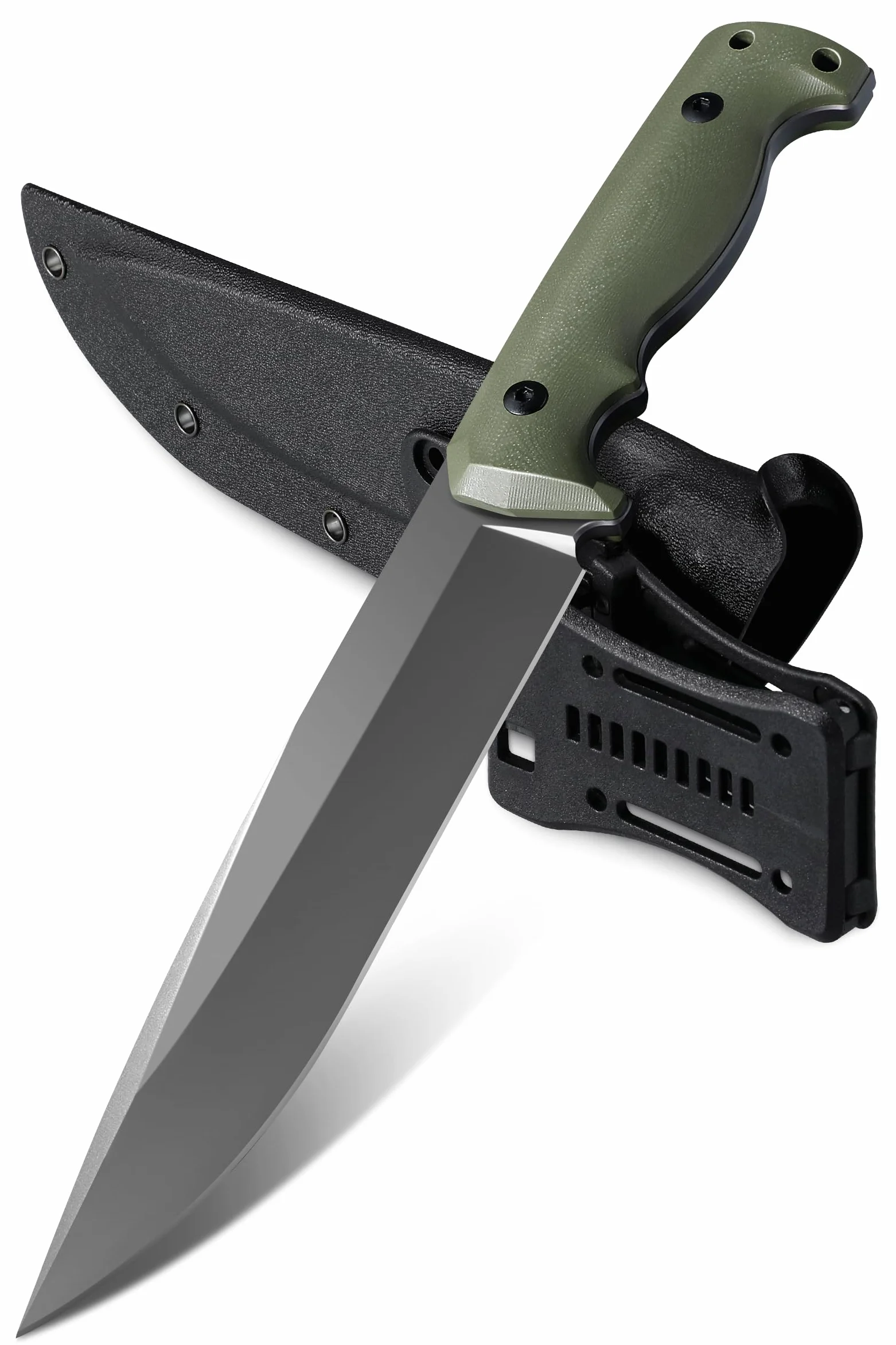 Plys Cuchillo de Supervivencia, Full Tang con Hoja Chapada en Titanio, Mango de G10, Ideal Para Acampar y Cortar Leña, un Regalo Estupendo Para Hombres,Verde