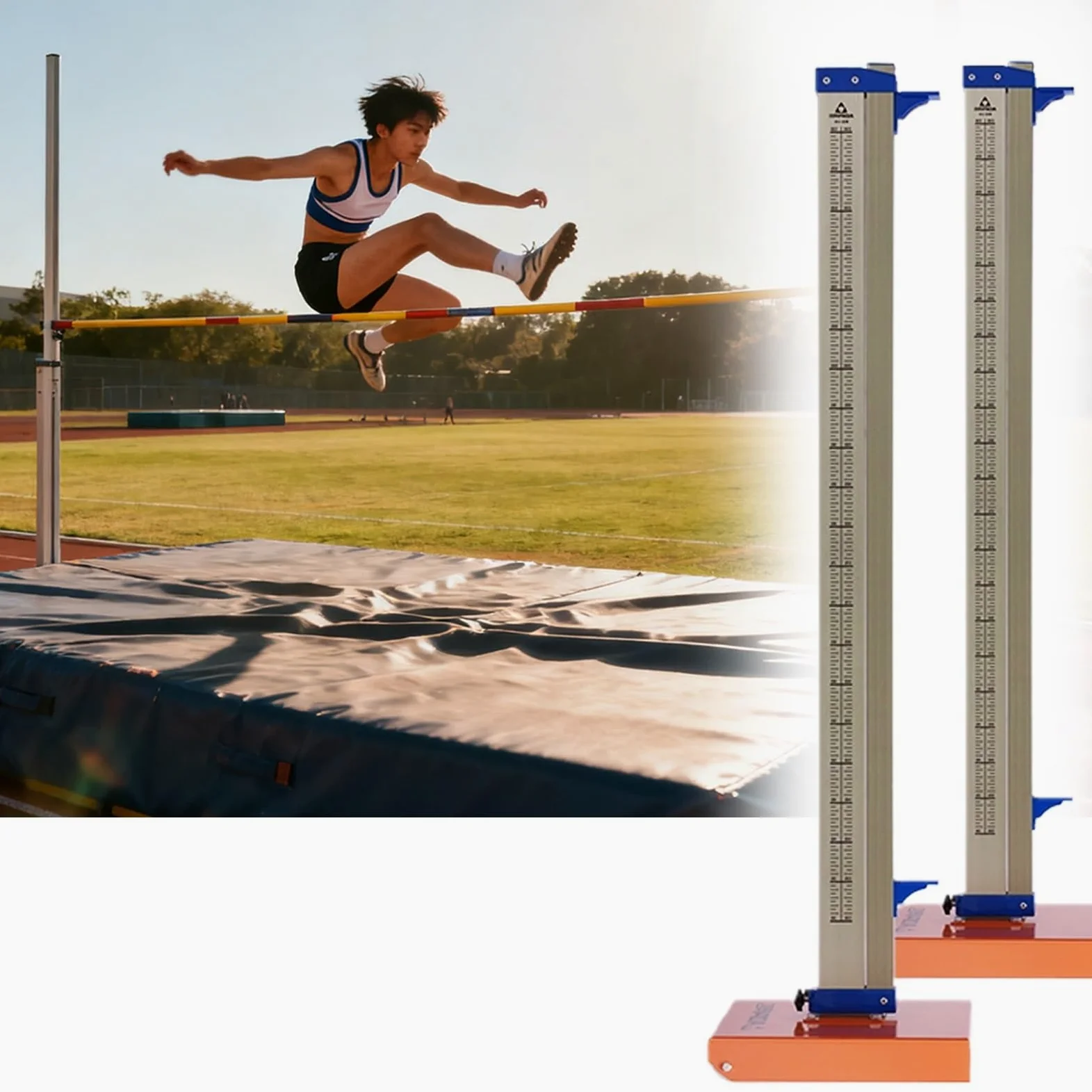 Estándares de salto alto de pista y campo para competición, probador de altura de soportes de salto alto de aluminio con múltiples soportes, equipo de entrenamiento de escuela secundaria