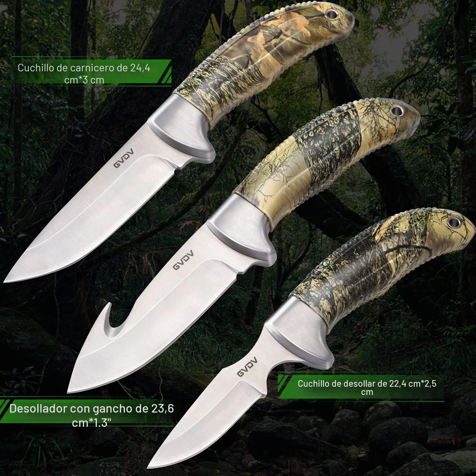 GVDV 14 Piezas Juego de Cuchillos de Caza, Cuchillo Desollador con Gancho para el Intestino, Cuchillo de Capa, Hacha, Sierra para Madera/hueso y Más
