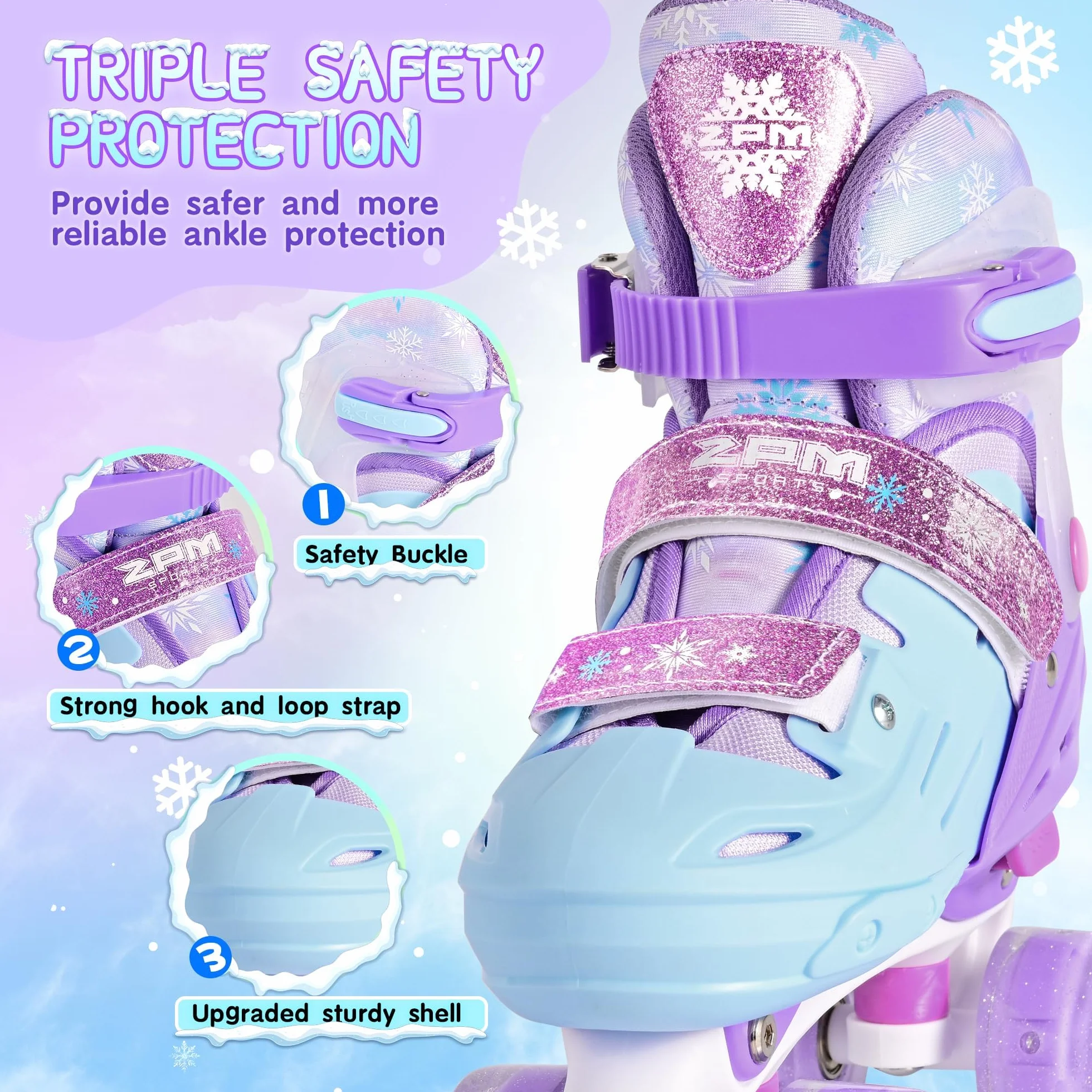 2PM SPORTS Patines de 4 Ruedas Rosa Violeta Niñas Ajustables para Niños Principiantes Interior Exterior