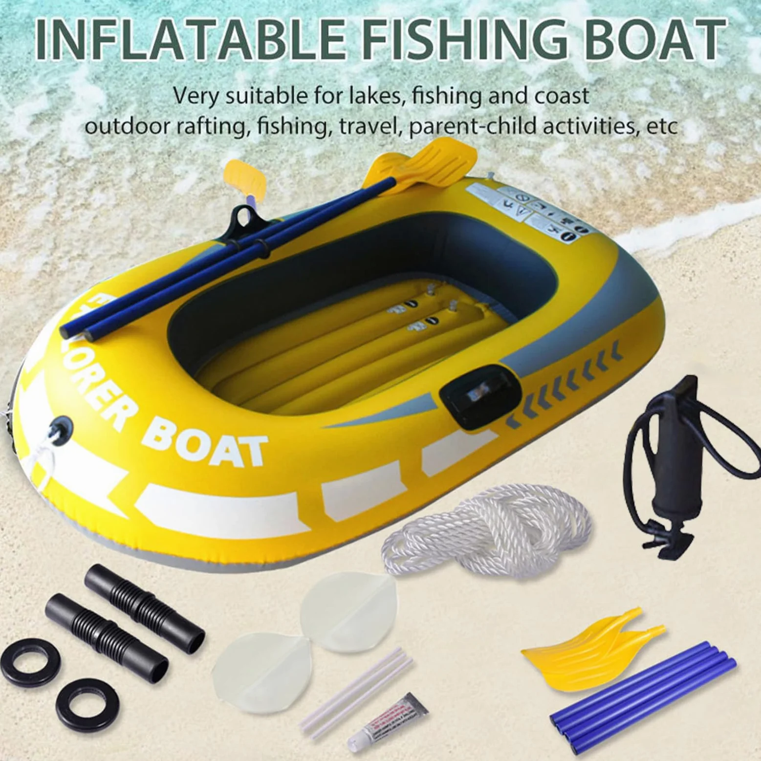 Inflable para Adultos: Kayak de Doble PVC, balsa Plegable portátil | Buque pesquero engrosado, 1 2 personas en bote inflable para el agua a la deriva al aire libre deportes de verano de verano r